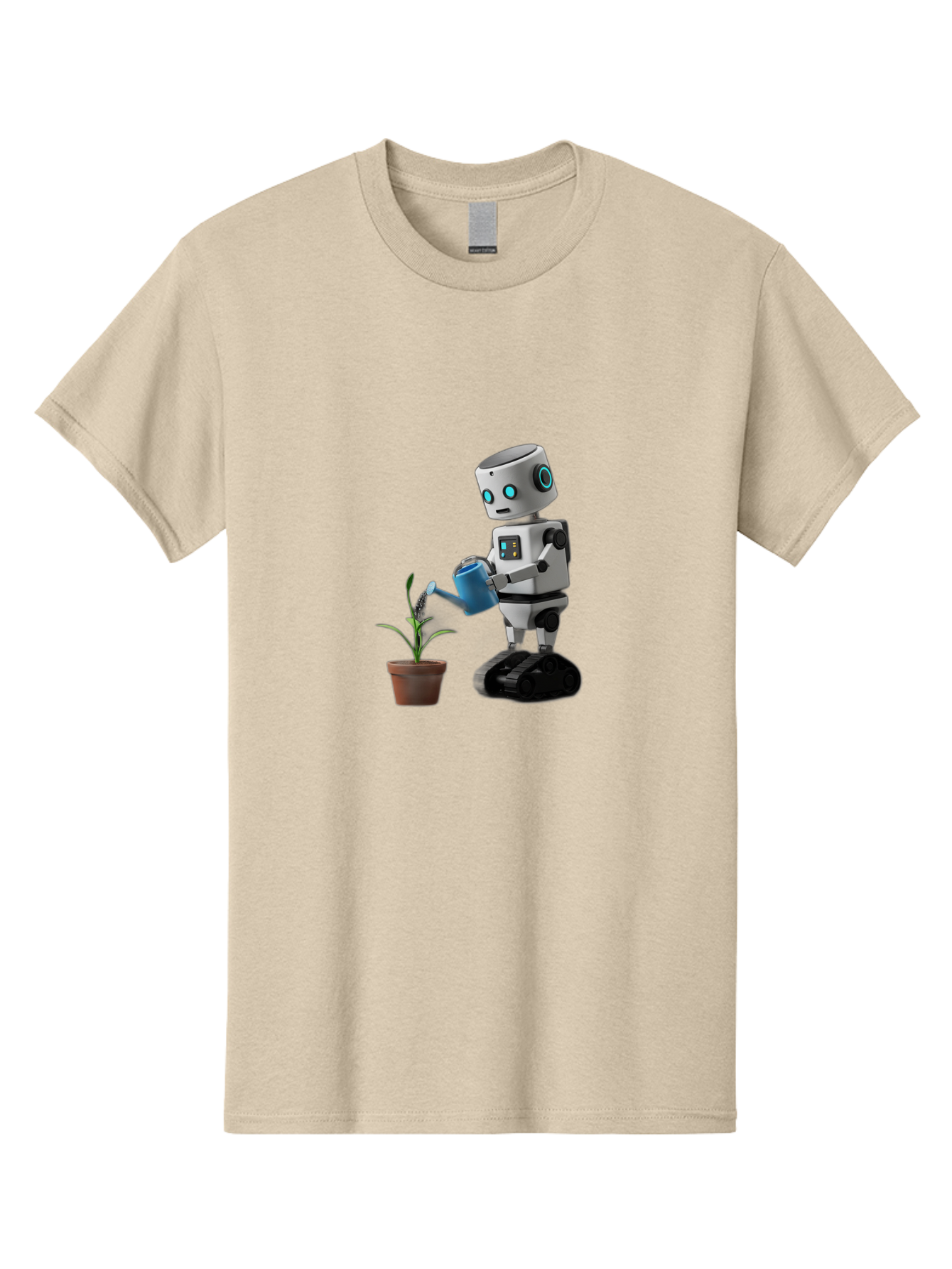 Robot-Watering-Plant Men'S Graphic Tee, 100% Cotton, Comfortable Casual Summer Wear, Machine Washable, Robot Watering Plant, Futuristic Gardening, Artificial Intelligence, Robotic Care, Potted Plant, Blue Watering Can, Robotic Technology, Bab357