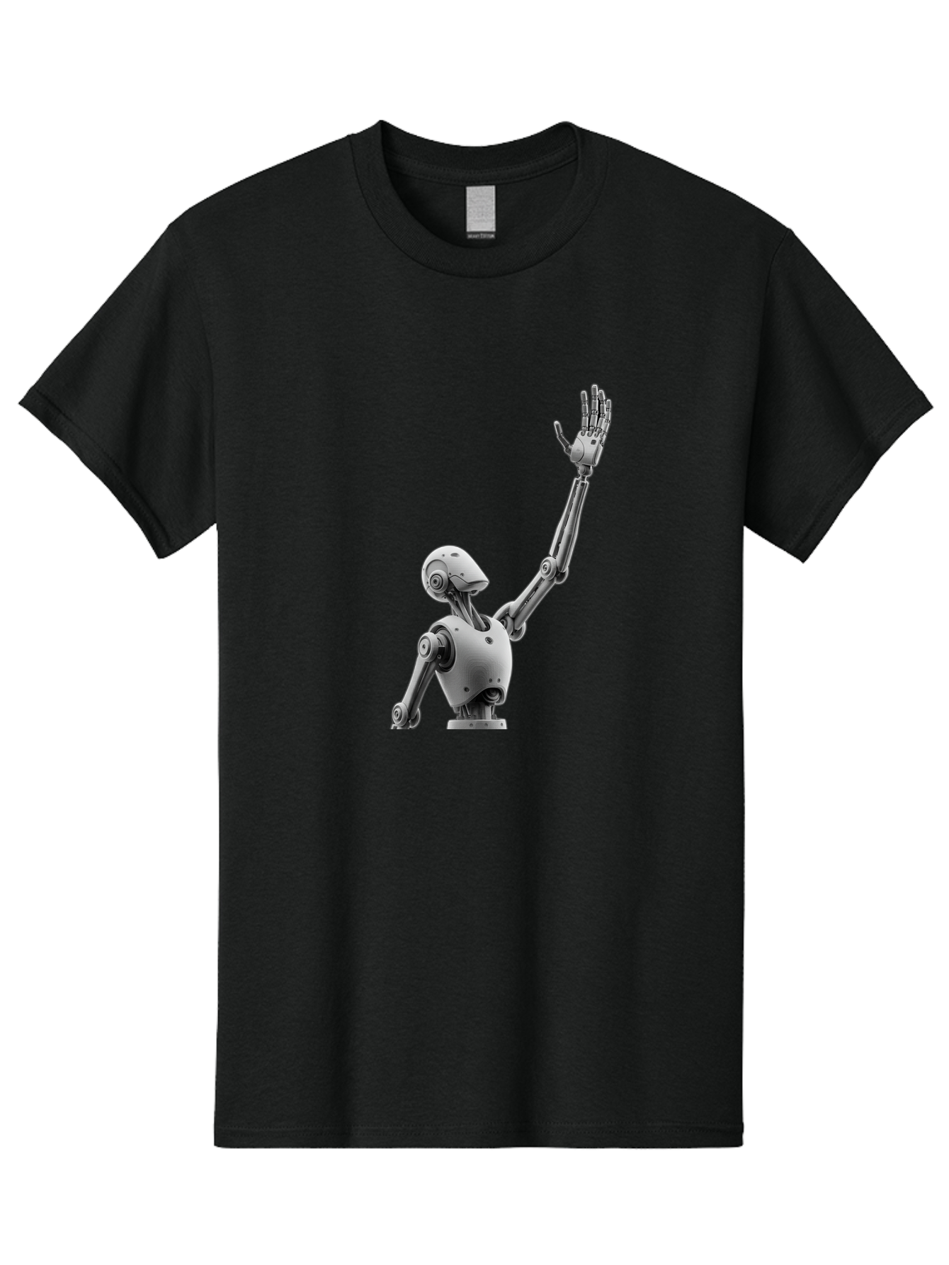 Robot-Waving Men'S Graphic Tee, 100% Cotton, Comfortable Casual Summer Wear, Machine Washable, Robot Waving Hand, Humanoid Robot, Robotic Arm, Mechanical Body, Futuristic Technology, Artificial Intelligence, Robot Greeting Bab358