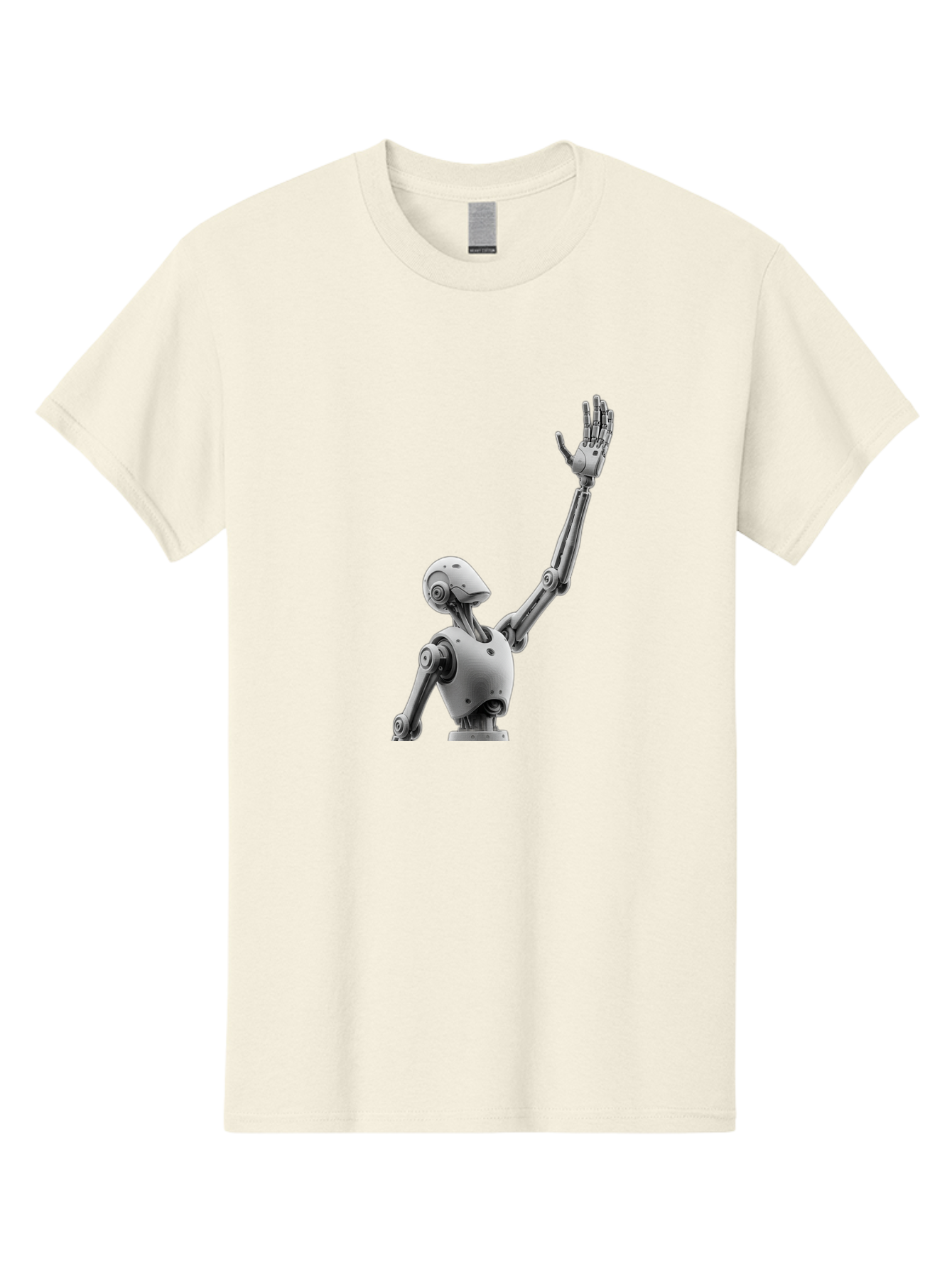 Robot-Waving Men'S Graphic Tee, 100% Cotton, Comfortable Casual Summer Wear, Machine Washable, Robot Waving Hand, Humanoid Robot, Robotic Arm, Mechanical Body, Futuristic Technology, Artificial Intelligence, Robot Greeting Bab358