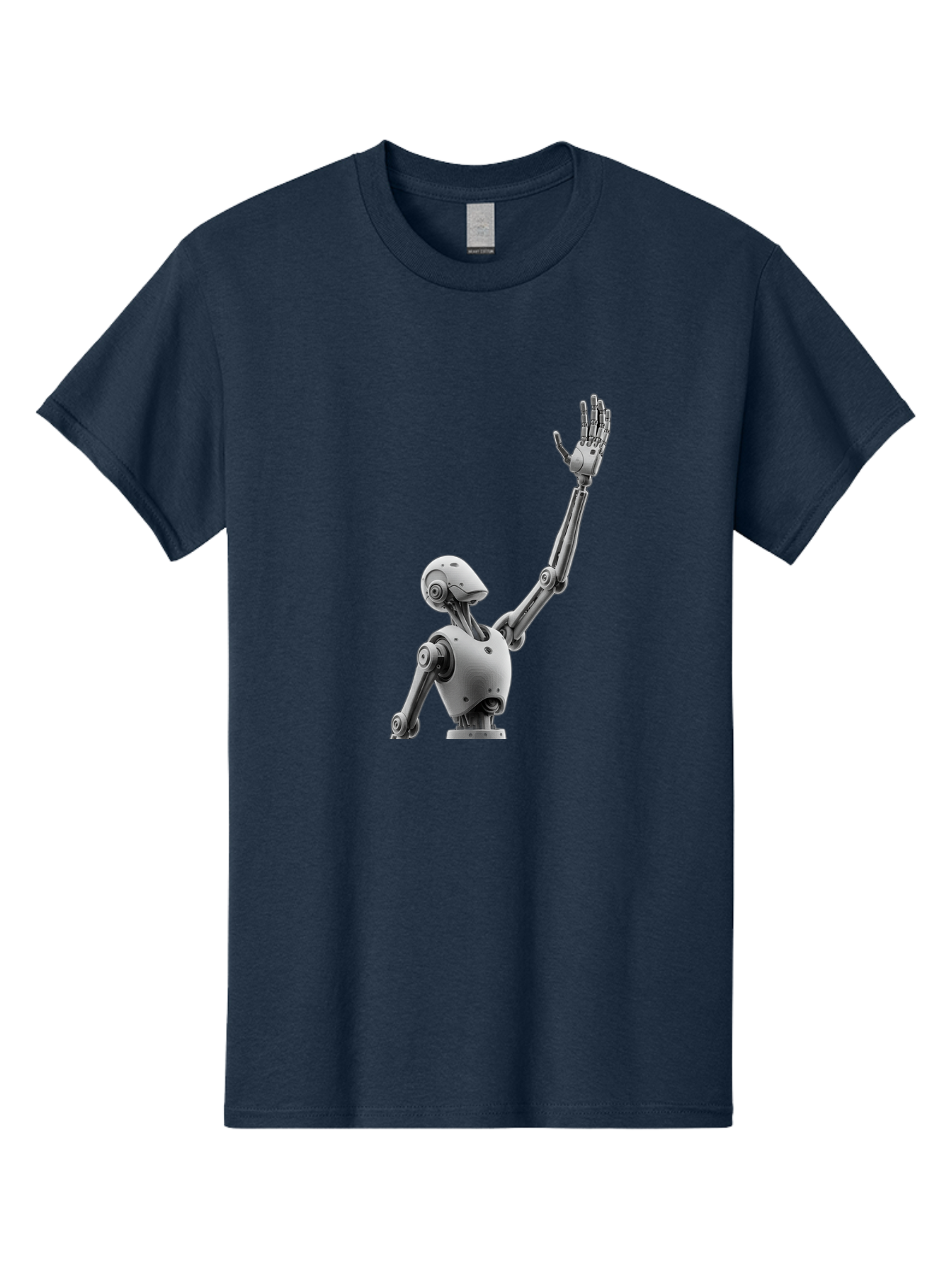 Robot-Waving Men'S Graphic Tee, 100% Cotton, Comfortable Casual Summer Wear, Machine Washable, Robot Waving Hand, Humanoid Robot, Robotic Arm, Mechanical Body, Futuristic Technology, Artificial Intelligence, Robot Greeting Bab358