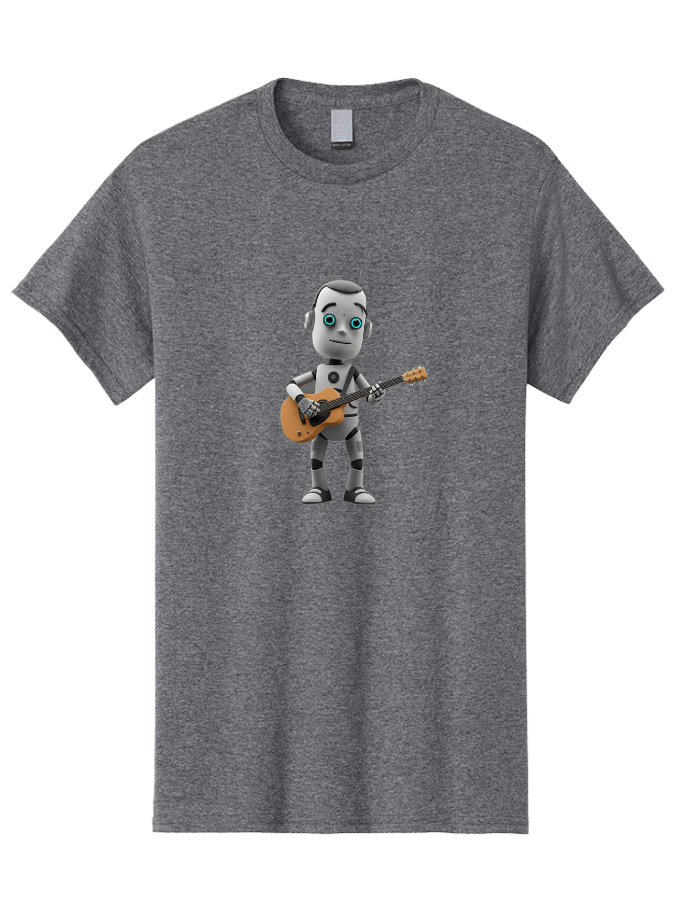 Robot-With-Guitar Men'S Graphic Tee, 100% Cotton, Comfortable Casual Summer Wear, Machine Washable, Robot Character, Playing Acoustic Guitar, Digital Art, Futuristic Design, Music Technology, Robot Musician, Cartoon Style, Blue Eyes, Bab359