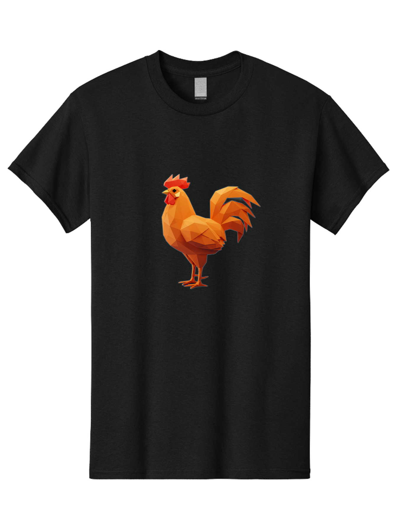 Rooster Men'S Graphic Tee, 100% Cotton, Comfortable Casual Summer Wear, Machine Washable, Low Poly Rooster, Orange Rooster, 3D Rooster, Polygonal Art, Geometric Animal, Farm Animal, Rooster Illustration, Modern Rooster Design, Digital Art Bab363