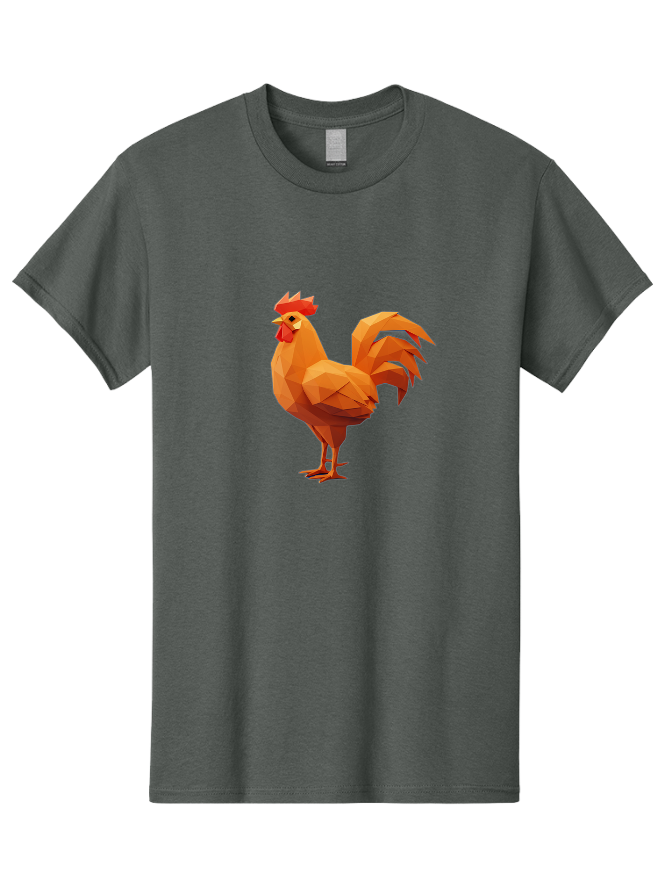 Rooster Men'S Graphic Tee, 100% Cotton, Comfortable Casual Summer Wear, Machine Washable, Low Poly Rooster, Orange Rooster, 3D Rooster, Polygonal Art, Geometric Animal, Farm Animal, Rooster Illustration, Modern Rooster Design, Digital Art Bab363
