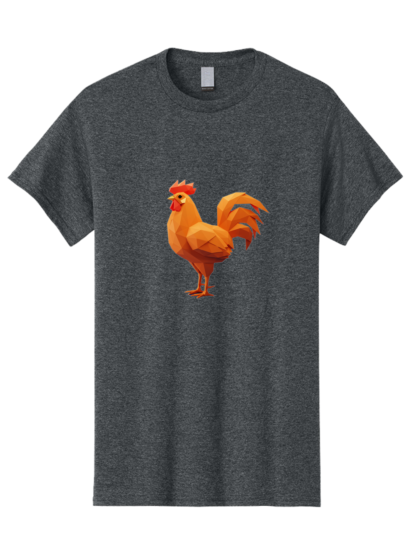 Rooster Men'S Graphic Tee, 100% Cotton, Comfortable Casual Summer Wear, Machine Washable, Low Poly Rooster, Orange Rooster, 3D Rooster, Polygonal Art, Geometric Animal, Farm Animal, Rooster Illustration, Modern Rooster Design, Digital Art Bab363