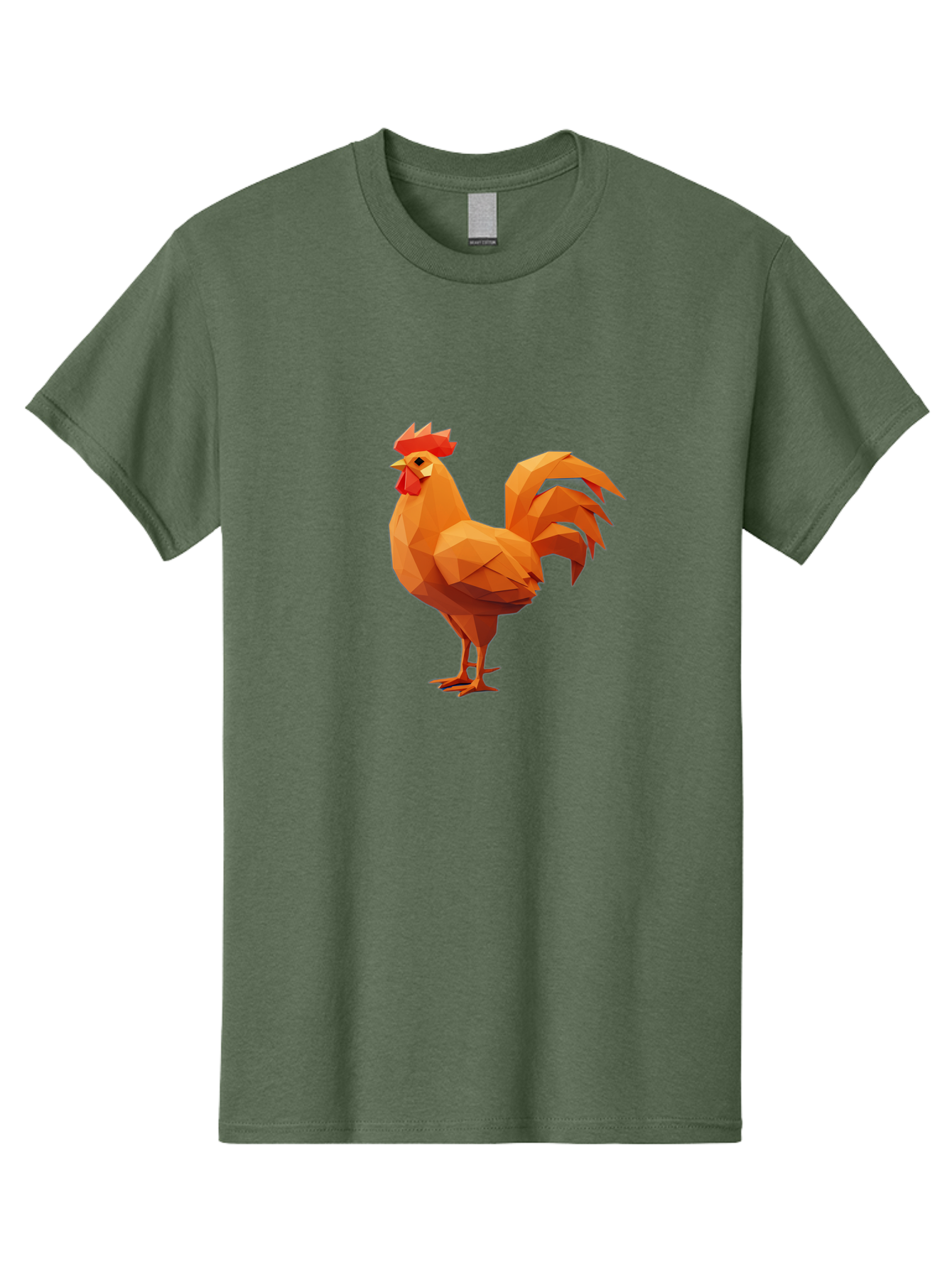 Rooster Men'S Graphic Tee, 100% Cotton, Comfortable Casual Summer Wear, Machine Washable, Low Poly Rooster, Orange Rooster, 3D Rooster, Polygonal Art, Geometric Animal, Farm Animal, Rooster Illustration, Modern Rooster Design, Digital Art Bab363