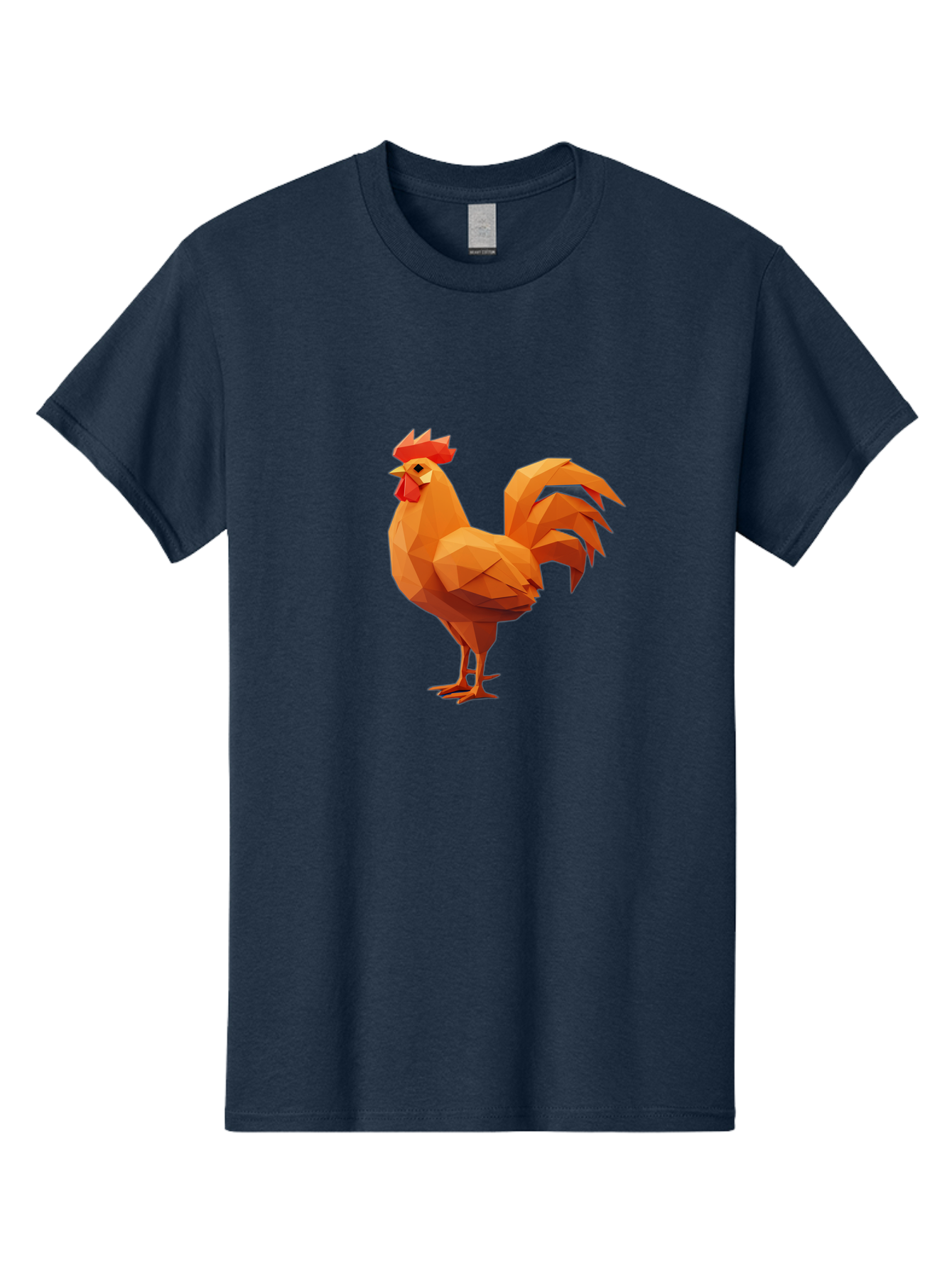 Rooster Men'S Graphic Tee, 100% Cotton, Comfortable Casual Summer Wear, Machine Washable, Low Poly Rooster, Orange Rooster, 3D Rooster, Polygonal Art, Geometric Animal, Farm Animal, Rooster Illustration, Modern Rooster Design, Digital Art Bab363
