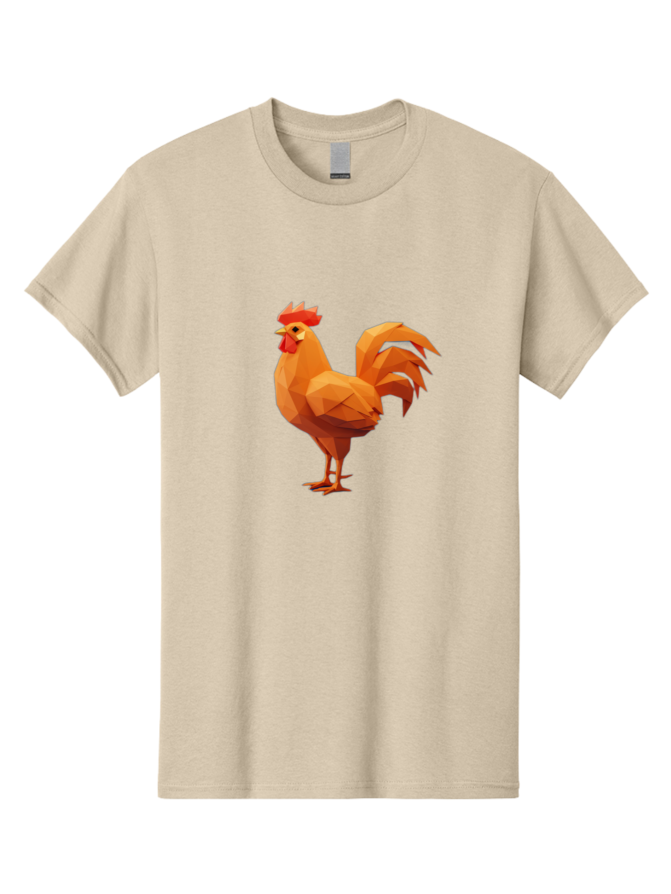Rooster Men'S Graphic Tee, 100% Cotton, Comfortable Casual Summer Wear, Machine Washable, Low Poly Rooster, Orange Rooster, 3D Rooster, Polygonal Art, Geometric Animal, Farm Animal, Rooster Illustration, Modern Rooster Design, Digital Art Bab363
