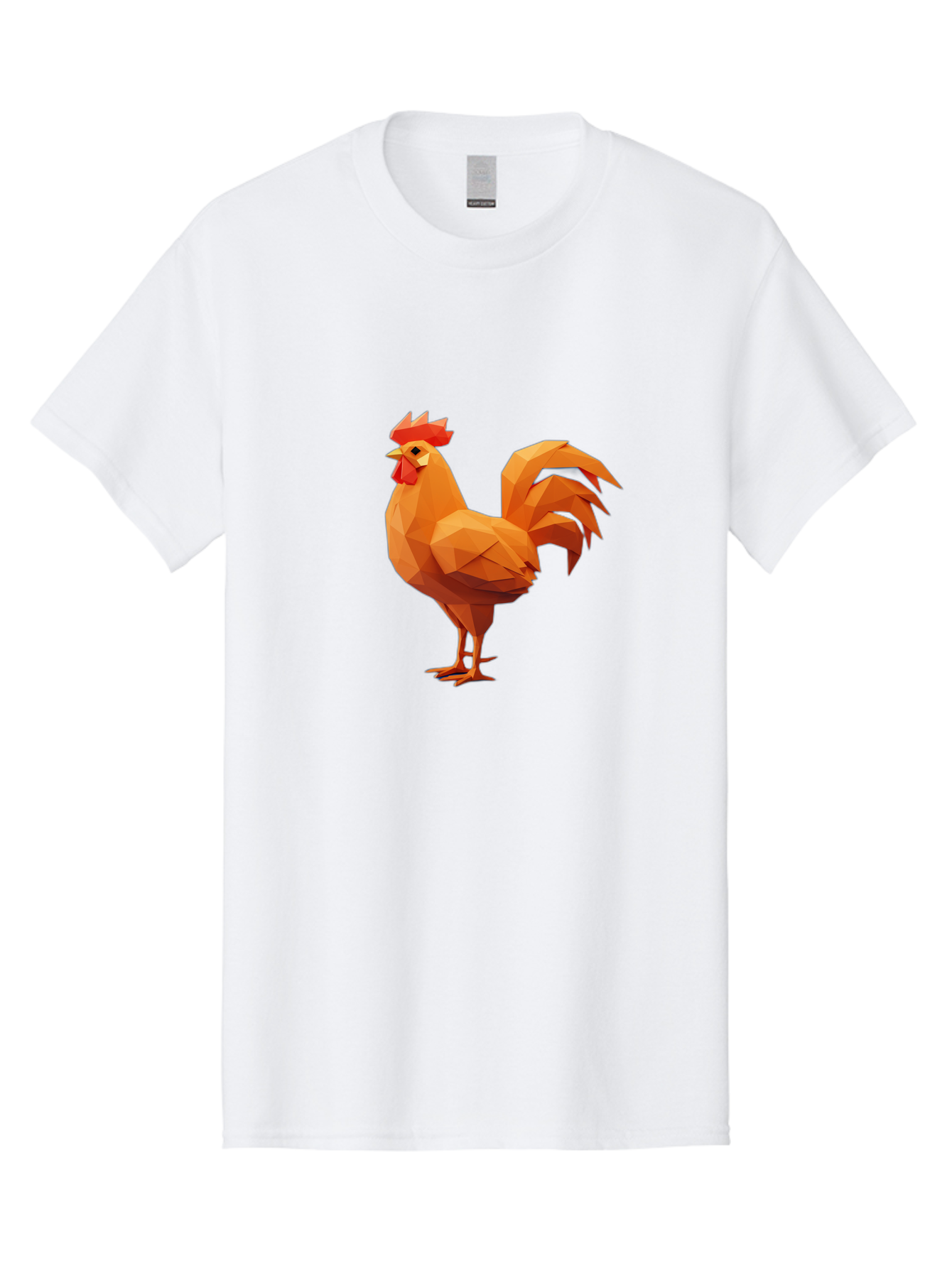 Rooster Men'S Graphic Tee, 100% Cotton, Comfortable Casual Summer Wear, Machine Washable, Low Poly Rooster, Orange Rooster, 3D Rooster, Polygonal Art, Geometric Animal, Farm Animal, Rooster Illustration, Modern Rooster Design, Digital Art Bab363