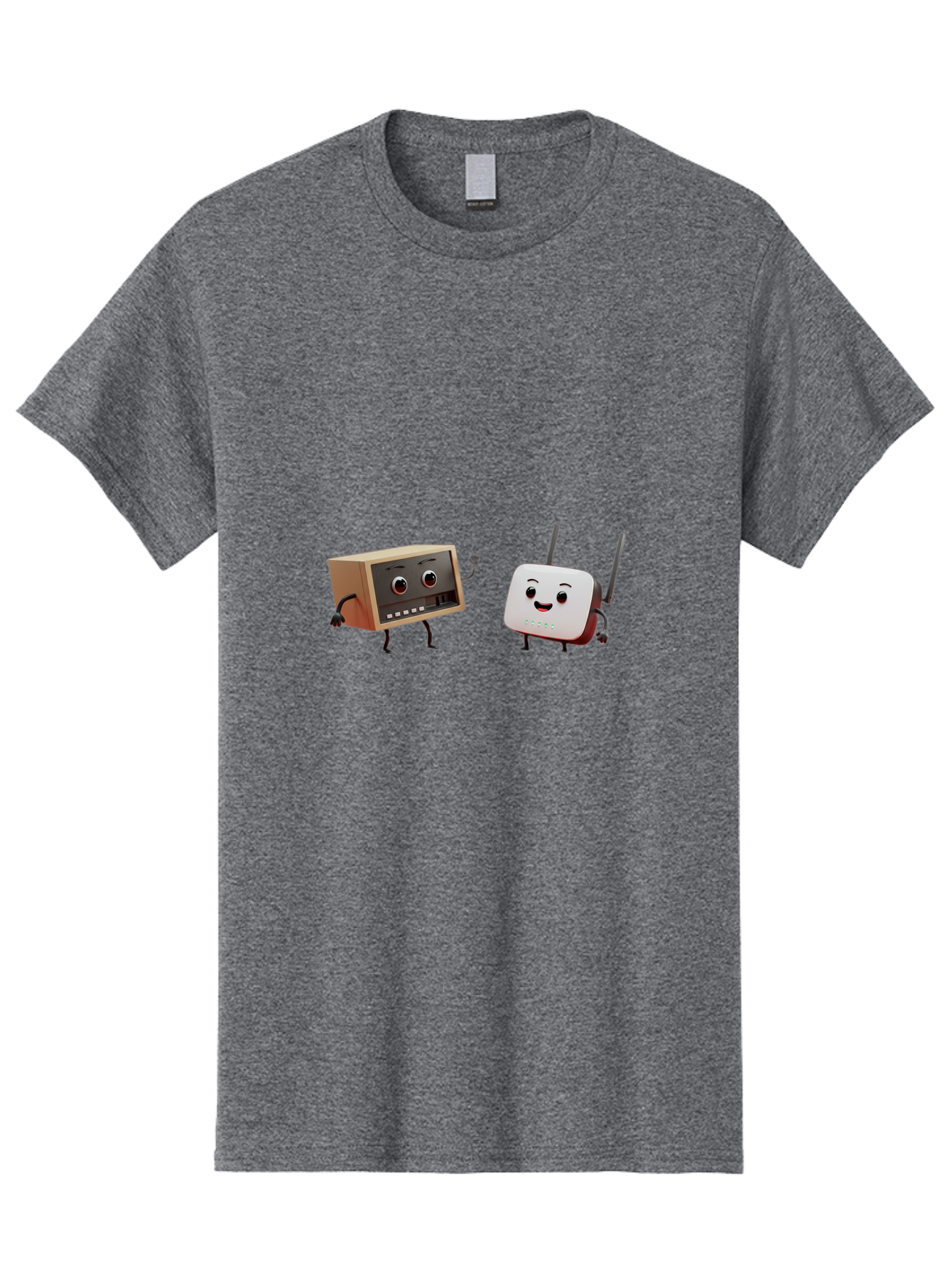 Router-And-Radio Men'S Graphic Tee, 100% Cotton, Comfortable Casual Summer Wear, Machine Washable, Anthropomorphic Router, Anthropomorphic Radio, Funny Characters, Cartoon Devices, Smiling Faces, Wireless Technology, Nostalgic Radio, Bab364
