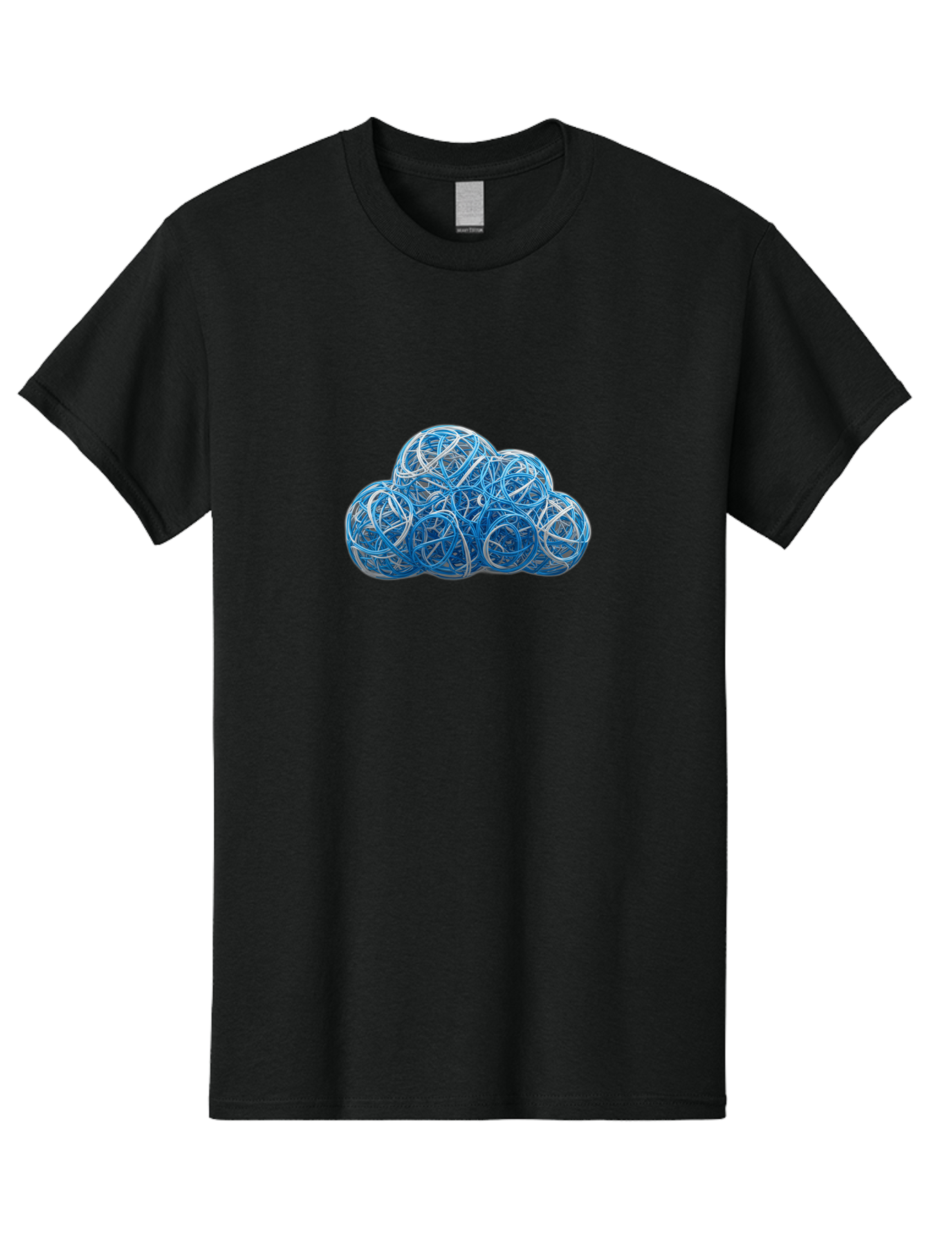 Rubber-Band-Cloud Men'S Graphic Tee, 100% Cotton, Comfortable Casual Summer Wear, Machine Washable, Blue Wires, Cloud Shape, Abstract Composition, Tangled Wires, Modern Design, Creative Art, Blue And White Hues, Spherical Forms, Bab365