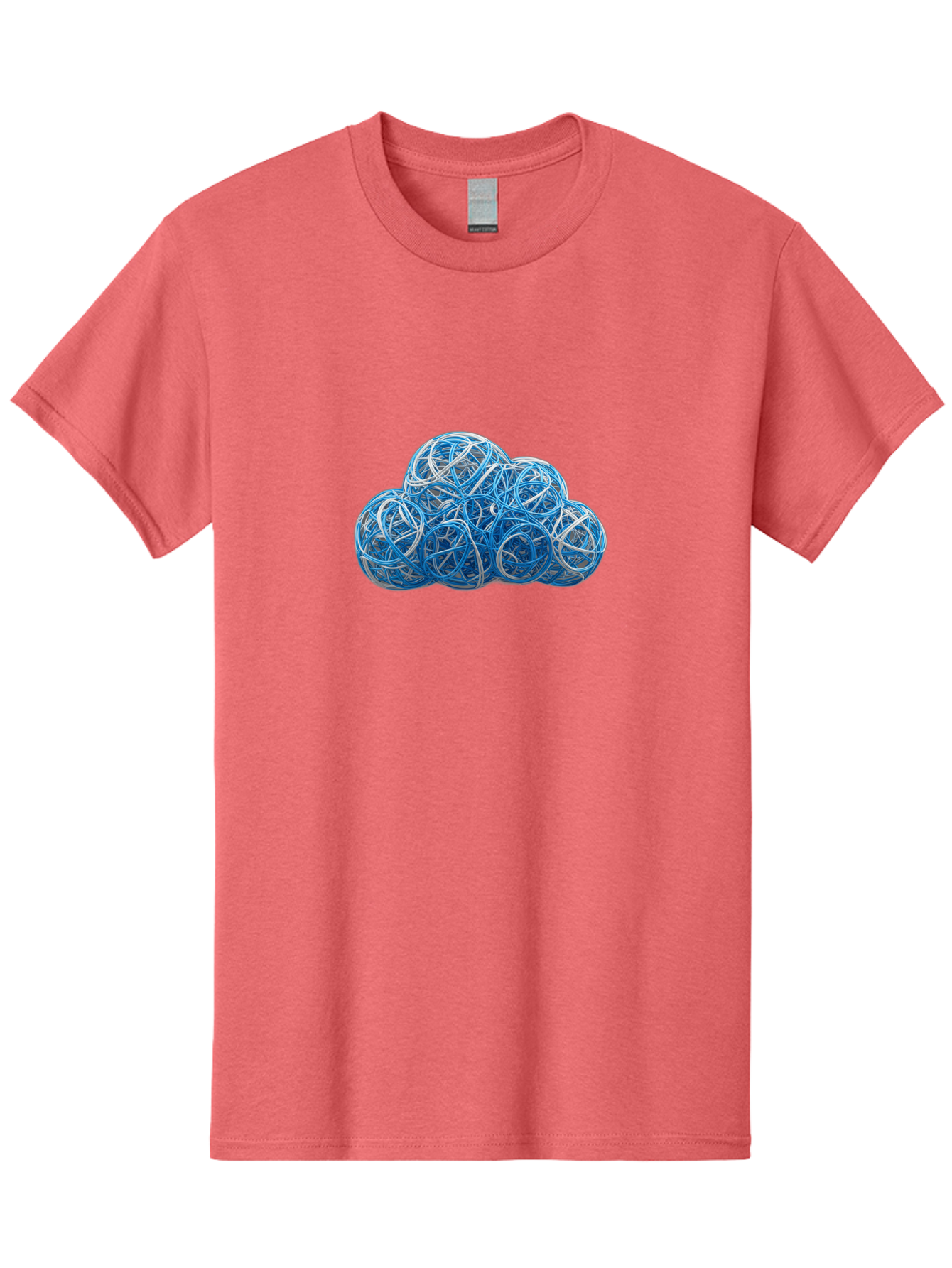 Rubber-Band-Cloud Men'S Graphic Tee, 100% Cotton, Comfortable Casual Summer Wear, Machine Washable, Blue Wires, Cloud Shape, Abstract Composition, Tangled Wires, Modern Design, Creative Art, Blue And White Hues, Spherical Forms, Bab365