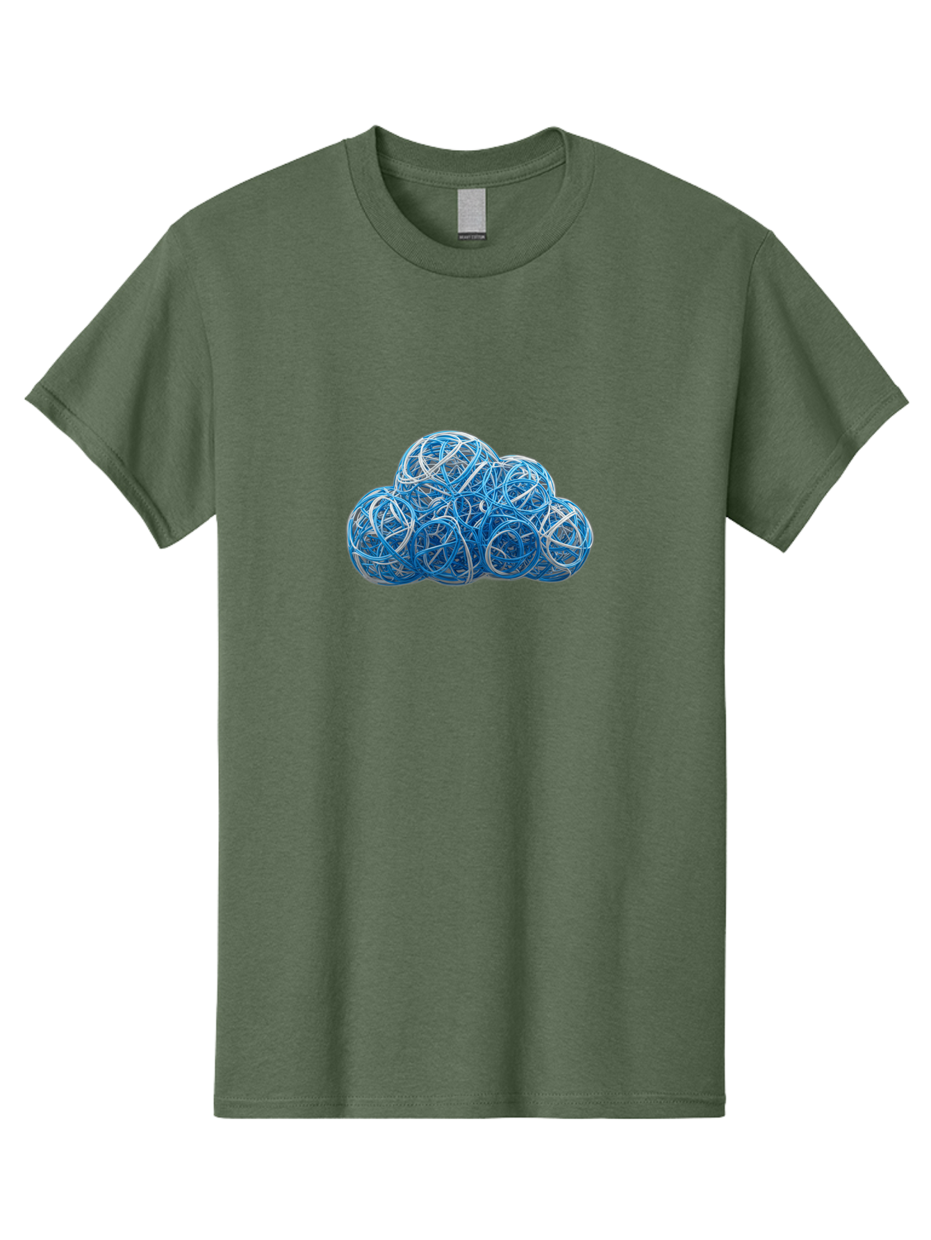 Rubber-Band-Cloud Men'S Graphic Tee, 100% Cotton, Comfortable Casual Summer Wear, Machine Washable, Blue Wires, Cloud Shape, Abstract Composition, Tangled Wires, Modern Design, Creative Art, Blue And White Hues, Spherical Forms, Bab365