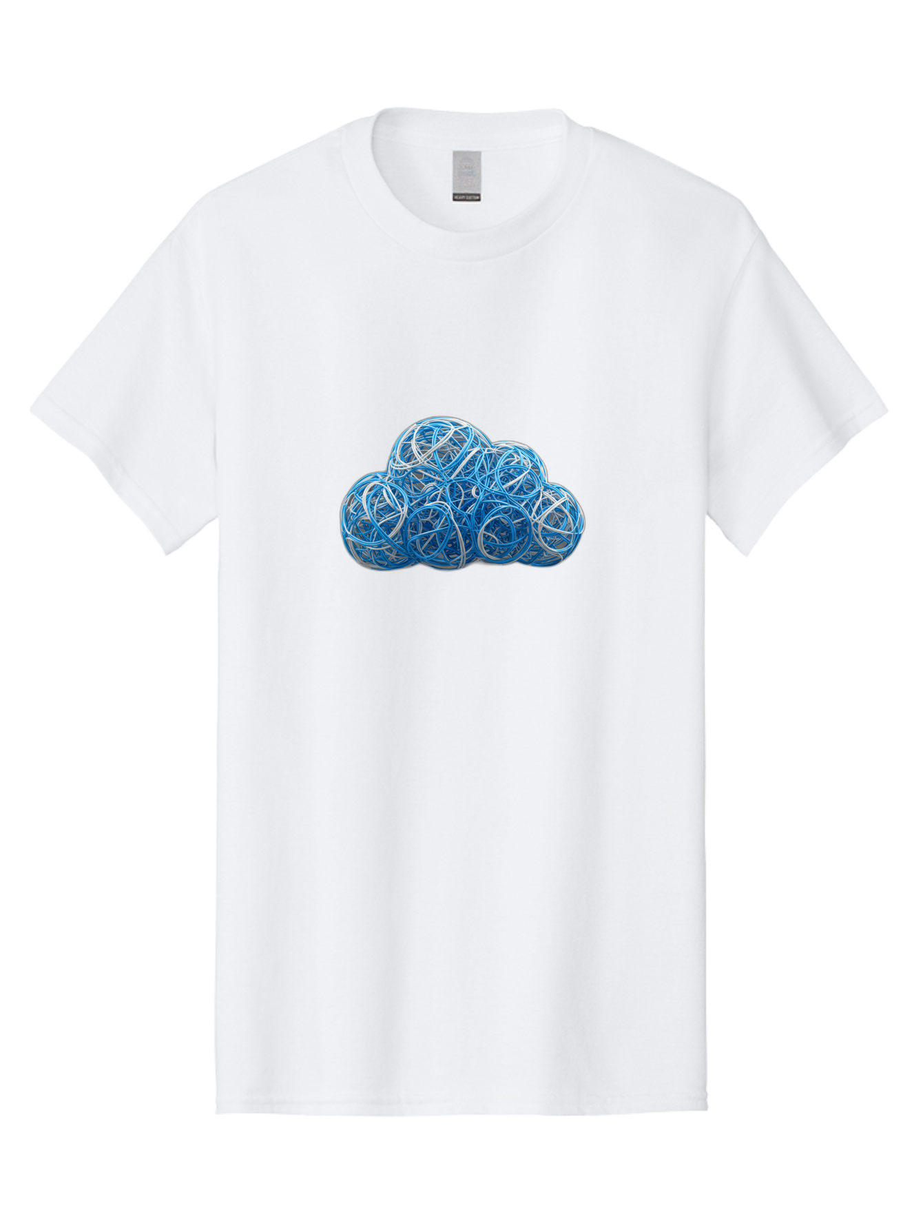 Rubber-Band-Cloud Men'S Graphic Tee, 100% Cotton, Comfortable Casual Summer Wear, Machine Washable, Blue Wires, Cloud Shape, Abstract Composition, Tangled Wires, Modern Design, Creative Art, Blue And White Hues, Spherical Forms, Bab365