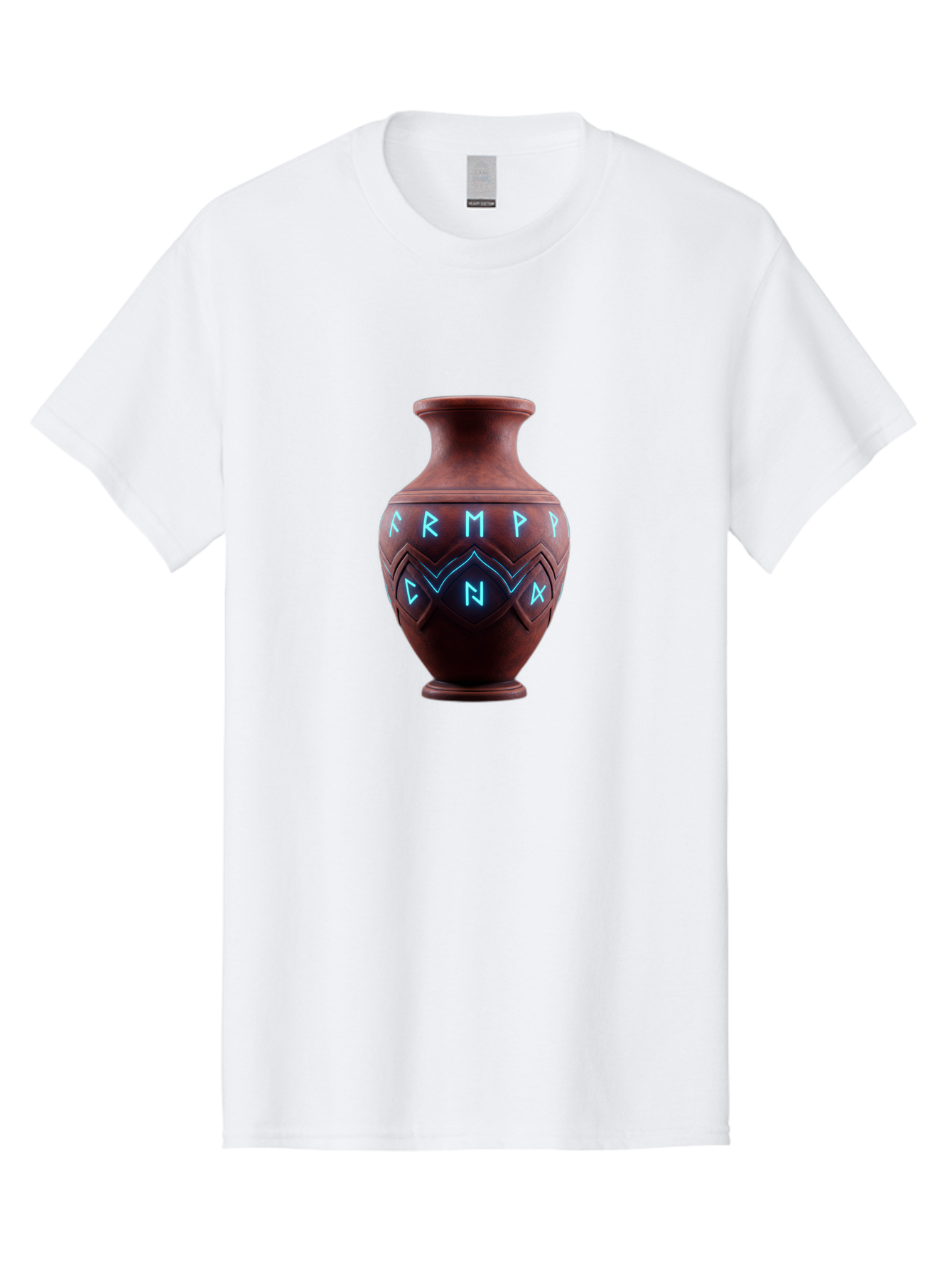 Runic-Vase Men'S Graphic Tee, 100% Cotton, Comfortable Casual Summer Wear, Machine Washable, Ancient Pottery, Clay Vase, Mysterious Symbols, Glowing Blue Letters, Armp Cna, Tribal Art, Glowing Neon, Symbolic Vase, Ancient Artifact, Bab366