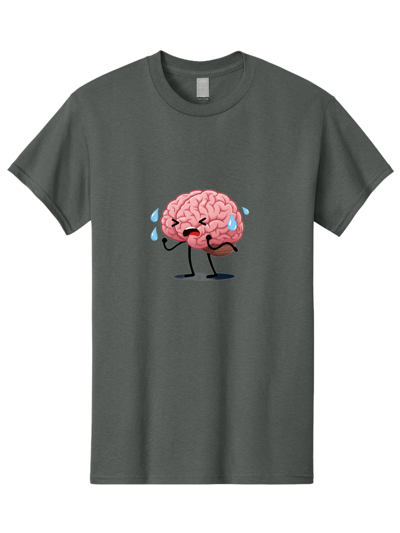 Sad-Brain-4 Men'S Graphic Tee, 100% Cotton, Comfortable Casual Summer Wear, Machine Washable, Tired Brain, Cartoon Character, Stressed Brain, Fatigue, Brain Drain, Mental Exhaustion, Overwhelmed, Anxiety, Stress Response, Emotional Distress, Bab370
