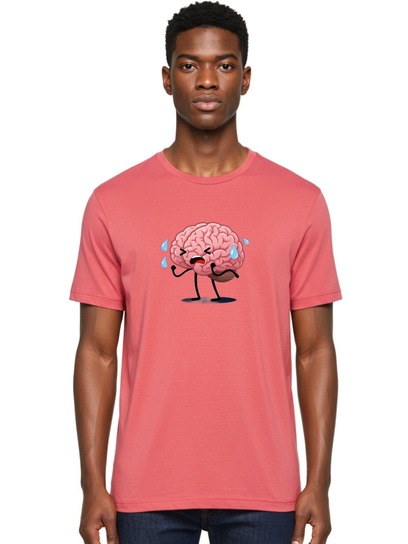Sad-Brain-4 Men'S Graphic Tee, 100% Cotton, Comfortable Casual Summer Wear, Machine Washable, Tired Brain, Cartoon Character, Stressed Brain, Fatigue, Brain Drain, Mental Exhaustion, Overwhelmed, Anxiety, Stress Response, Emotional Distress, Bab370