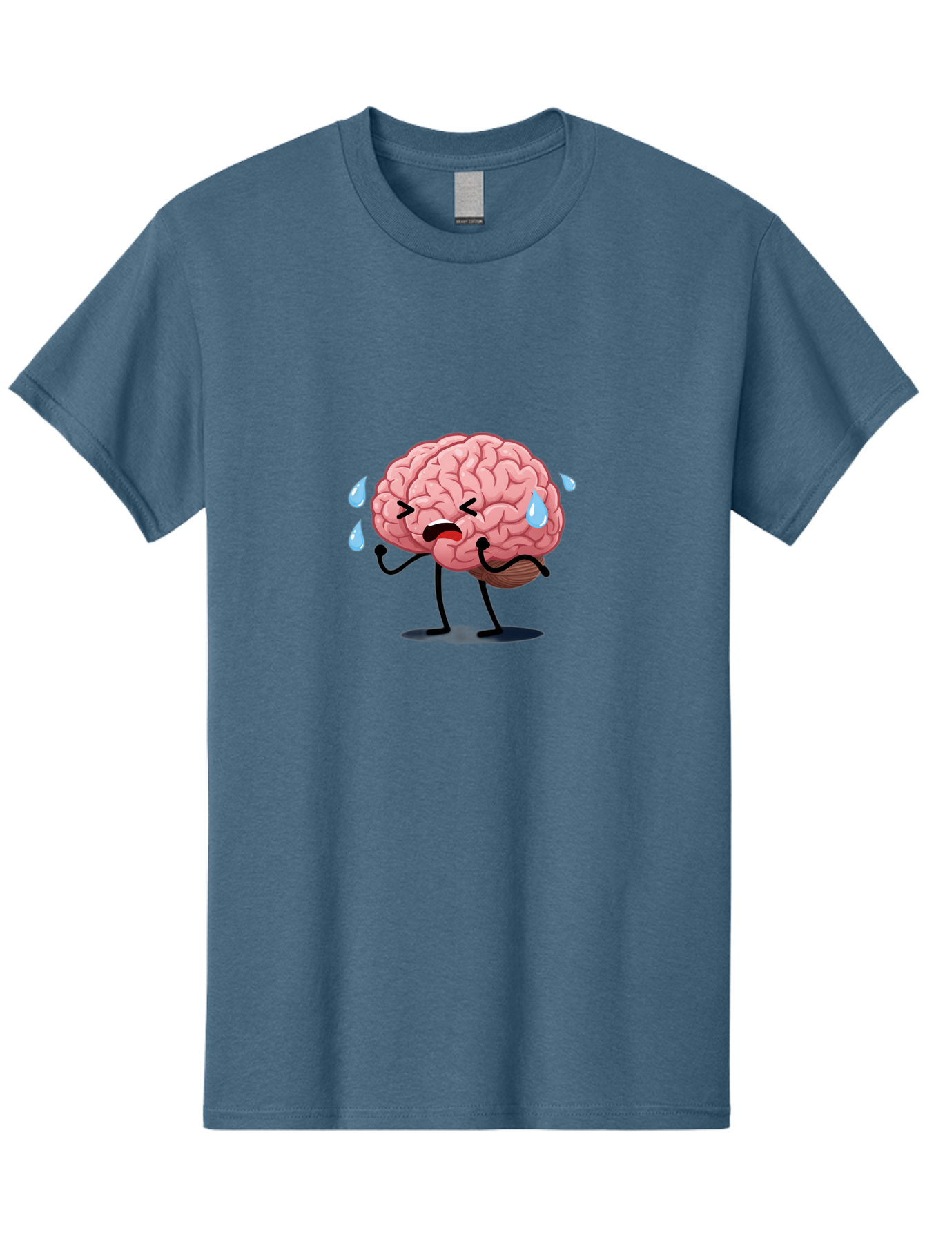 Sad-Brain-4 Men'S Graphic Tee, 100% Cotton, Comfortable Casual Summer Wear, Machine Washable, Tired Brain, Cartoon Character, Stressed Brain, Fatigue, Brain Drain, Mental Exhaustion, Overwhelmed, Anxiety, Stress Response, Emotional Distress, Bab370