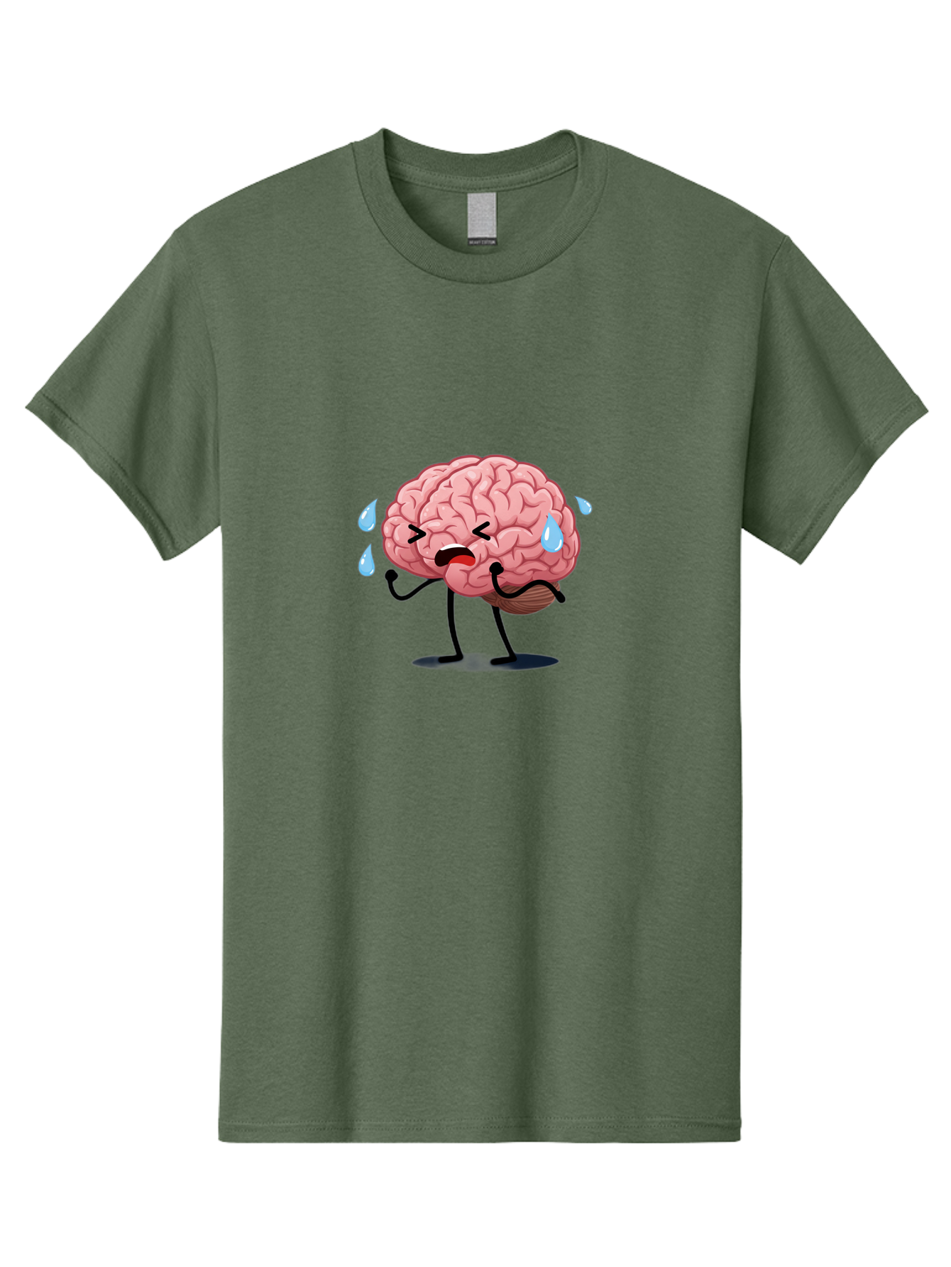 Sad-Brain-4 Men'S Graphic Tee, 100% Cotton, Comfortable Casual Summer Wear, Machine Washable, Tired Brain, Cartoon Character, Stressed Brain, Fatigue, Brain Drain, Mental Exhaustion, Overwhelmed, Anxiety, Stress Response, Emotional Distress, Bab370