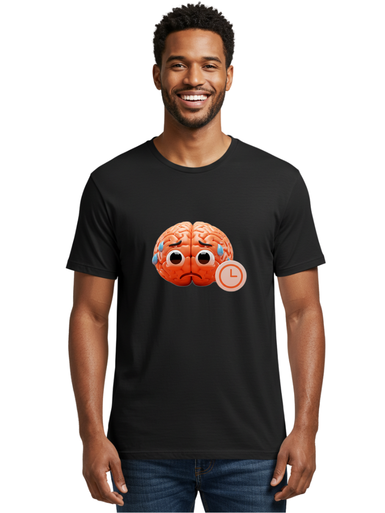 Sad-Brain Men'S Graphic Tee, 100% Cotton, Comfortable Casual Summer Wear, Machine Washable, Sad Brain, Stressed Brain, Anxiety, Frowning Face, Tears, Mental Health, Brain Fatigue, Stress Emotions, Frustration, Cartoon Brain Bab371