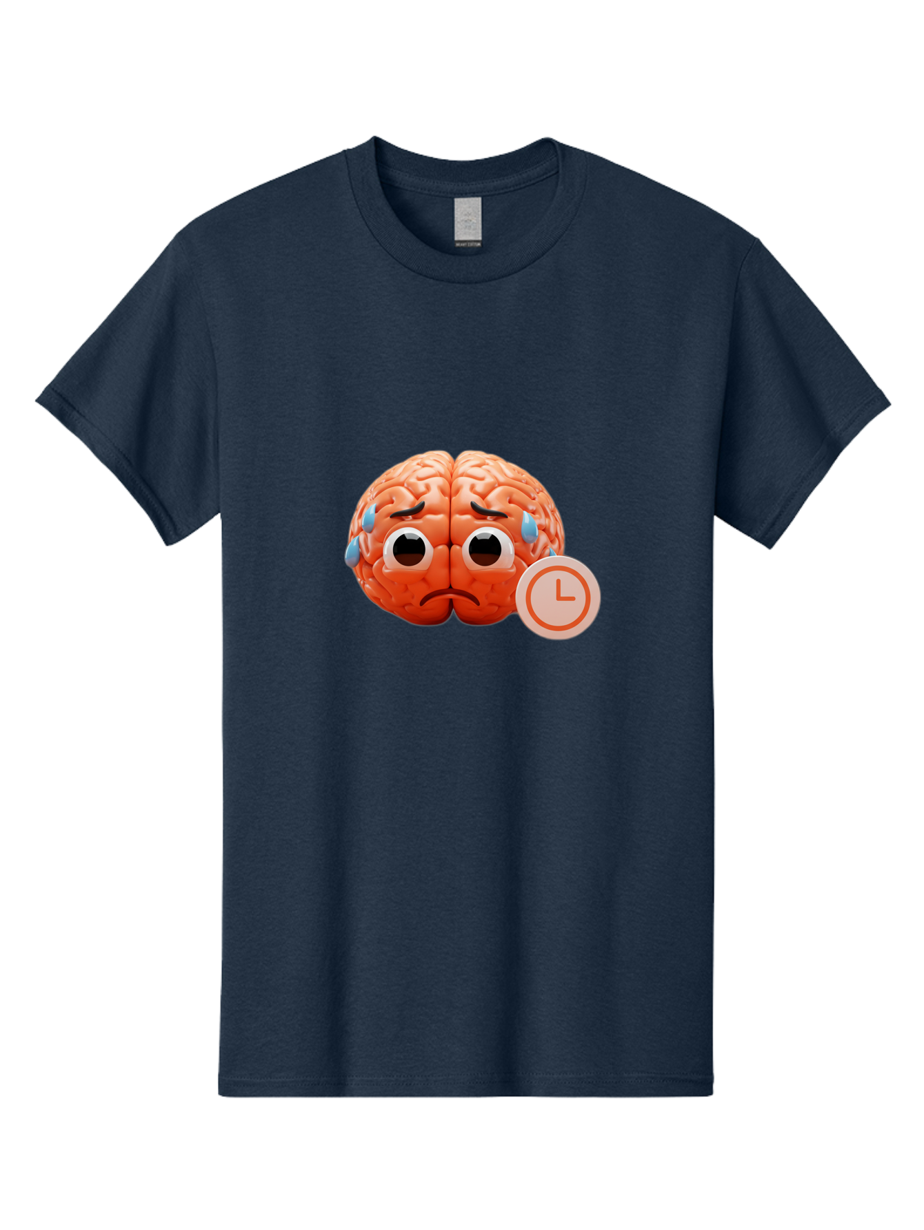 Sad-Brain Men'S Graphic Tee, 100% Cotton, Comfortable Casual Summer Wear, Machine Washable, Sad Brain, Stressed Brain, Anxiety, Frowning Face, Tears, Mental Health, Brain Fatigue, Stress Emotions, Frustration, Cartoon Brain Bab371