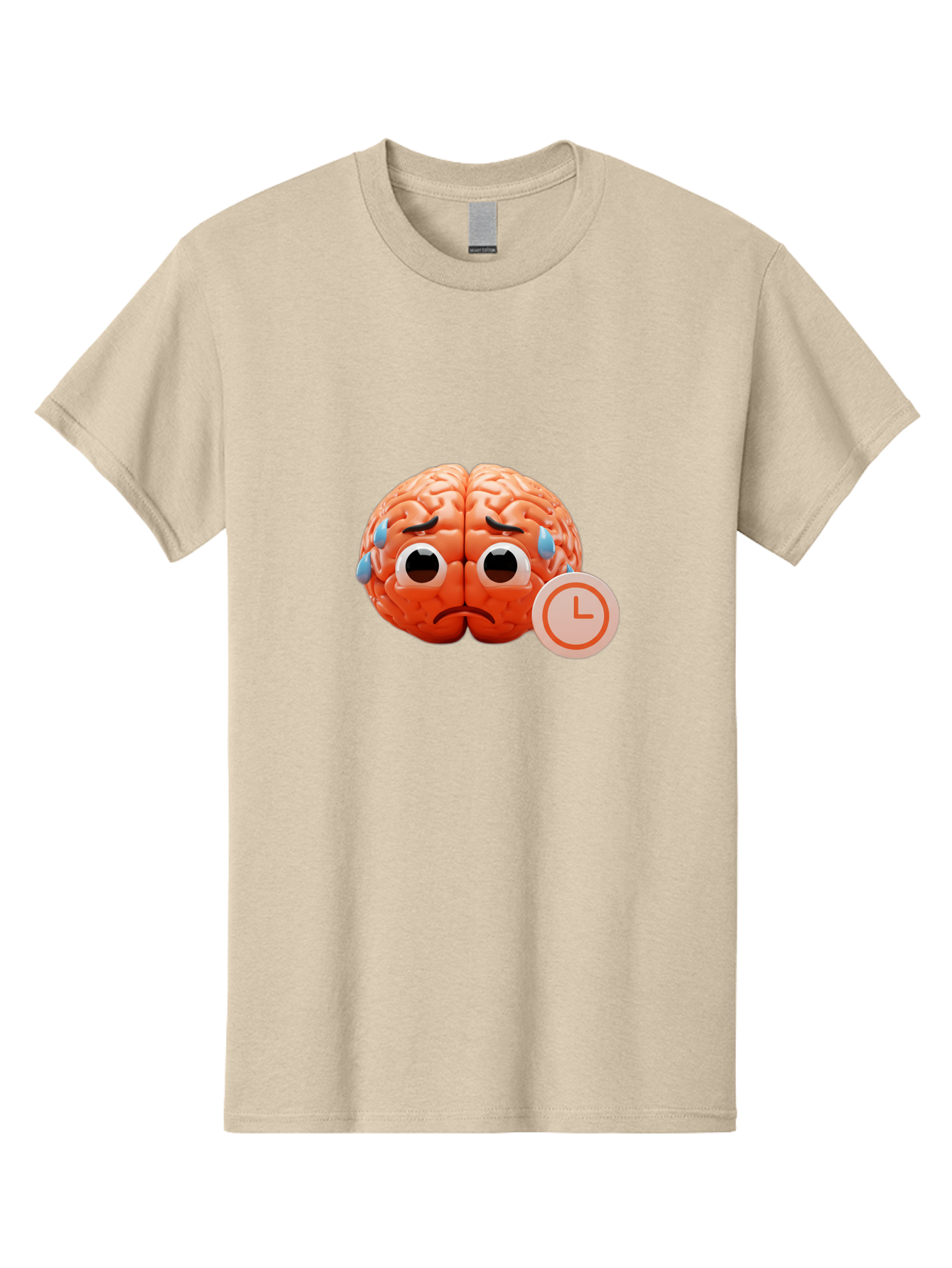 Sad-Brain Men'S Graphic Tee, 100% Cotton, Comfortable Casual Summer Wear, Machine Washable, Sad Brain, Stressed Brain, Anxiety, Frowning Face, Tears, Mental Health, Brain Fatigue, Stress Emotions, Frustration, Cartoon Brain Bab371