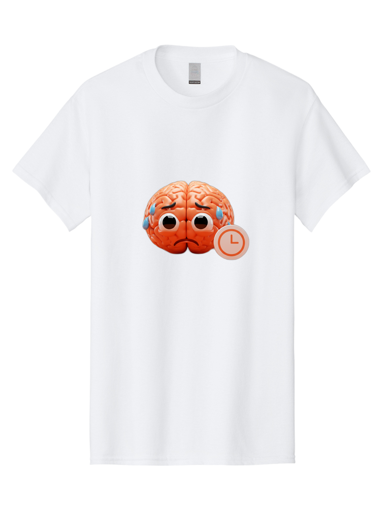 Sad-Brain Men'S Graphic Tee, 100% Cotton, Comfortable Casual Summer Wear, Machine Washable, Sad Brain, Stressed Brain, Anxiety, Frowning Face, Tears, Mental Health, Brain Fatigue, Stress Emotions, Frustration, Cartoon Brain Bab371