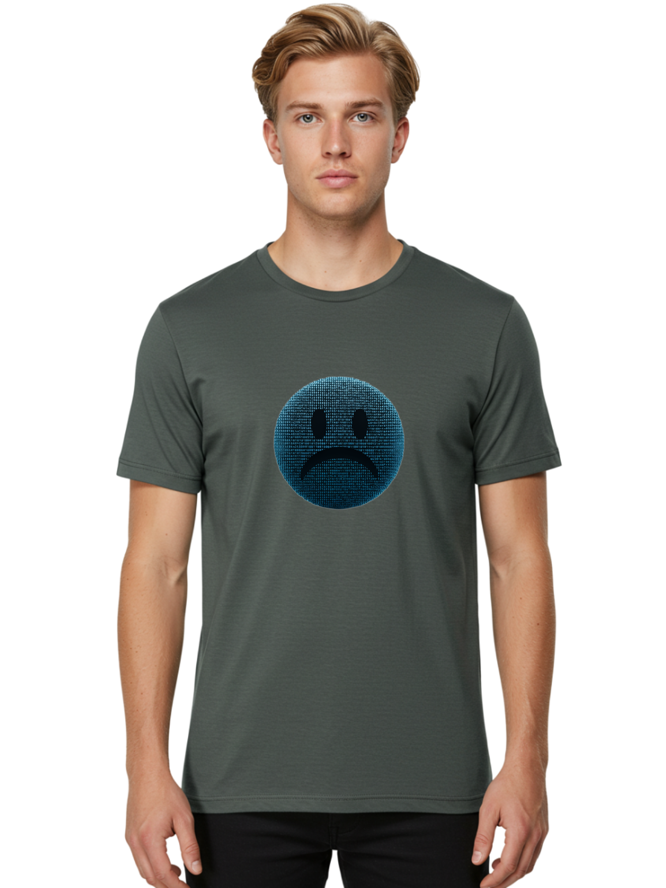 Sad-Face Men'S Graphic Tee, 100% Cotton, Comfortable Casual Summer Wear, Machine Washable, Sad Face Emoticon, Unhappy Expression, Displeased Emotion, Negative Sentiment, Frowning Face, Upset Feeling, Distressed Mood Bab372