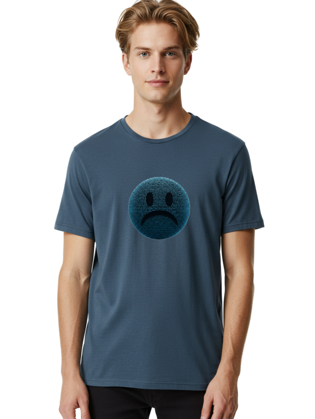 Sad-Face Men'S Graphic Tee, 100% Cotton, Comfortable Casual Summer Wear, Machine Washable, Sad Face Emoticon, Unhappy Expression, Displeased Emotion, Negative Sentiment, Frowning Face, Upset Feeling, Distressed Mood Bab372