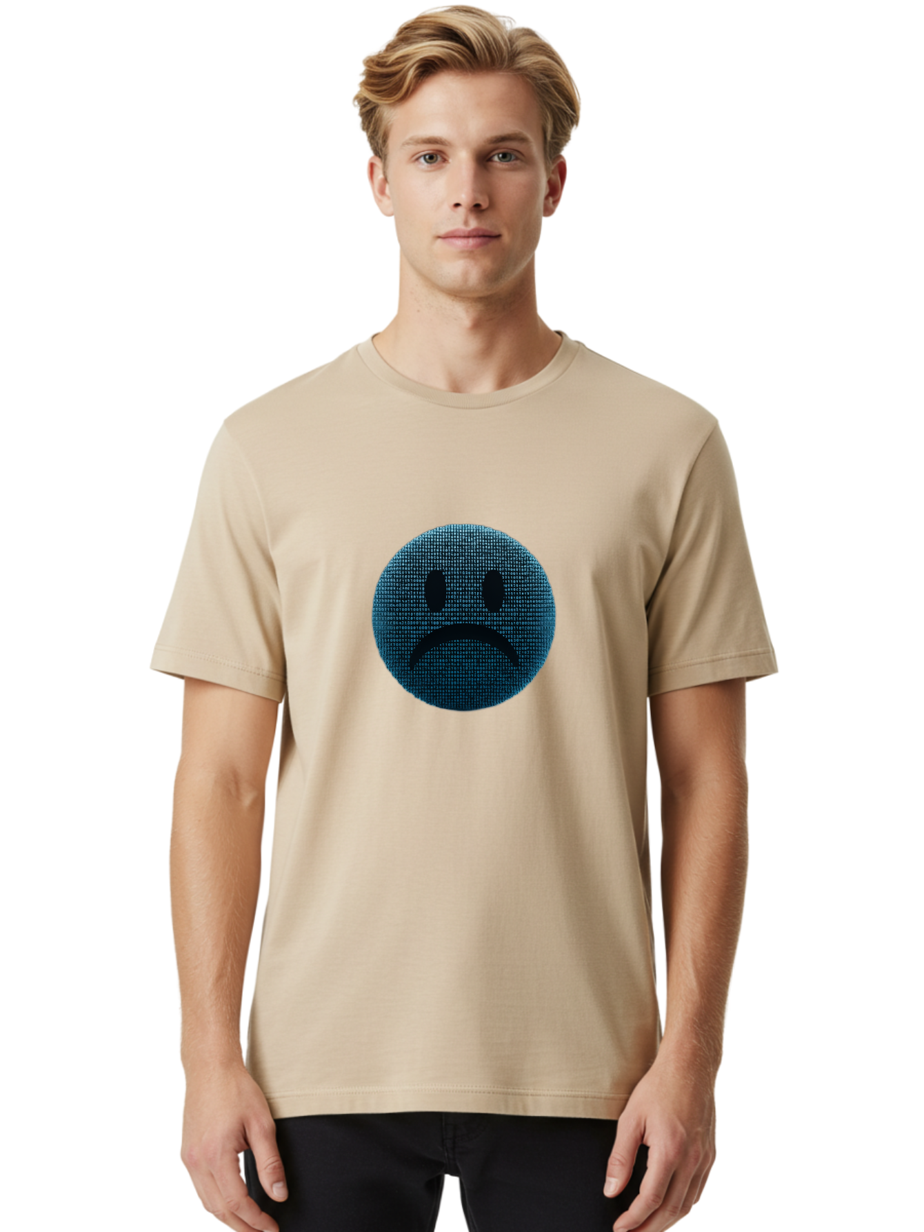 Sad-Face Men'S Graphic Tee, 100% Cotton, Comfortable Casual Summer Wear, Machine Washable, Sad Face Emoticon, Unhappy Expression, Displeased Emotion, Negative Sentiment, Frowning Face, Upset Feeling, Distressed Mood Bab372