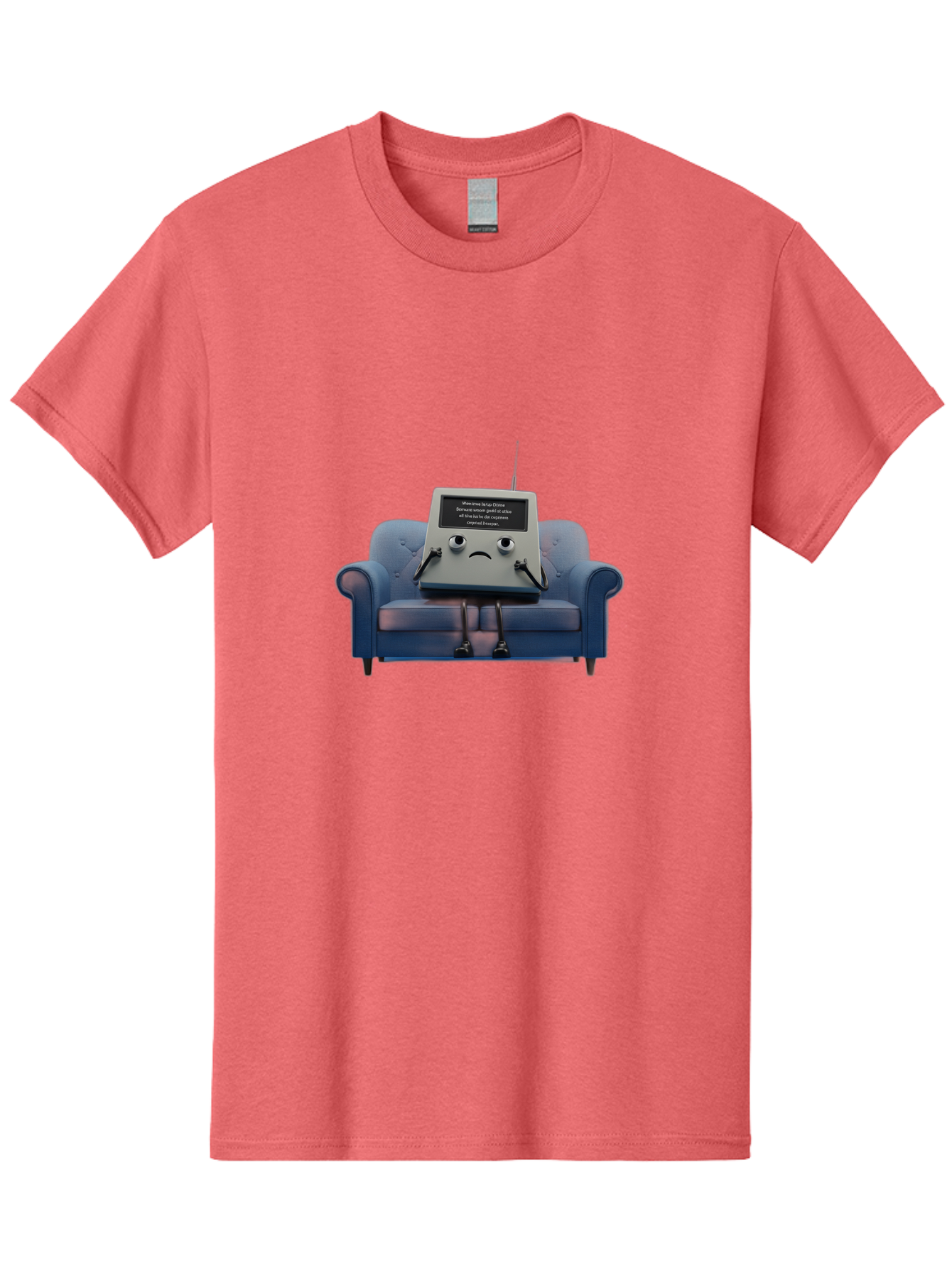 Sad-Laptop Men'S Graphic Tee, 100% Cotton, Comfortable Casual Summer Wear, Machine Washable, Sad Computer On Sofa, Blue Armchair, Frowning Face, Black Screen, Robotic Legs, Error Message, Quirky Character, Futuristic Design, Tech Humor, Bab375