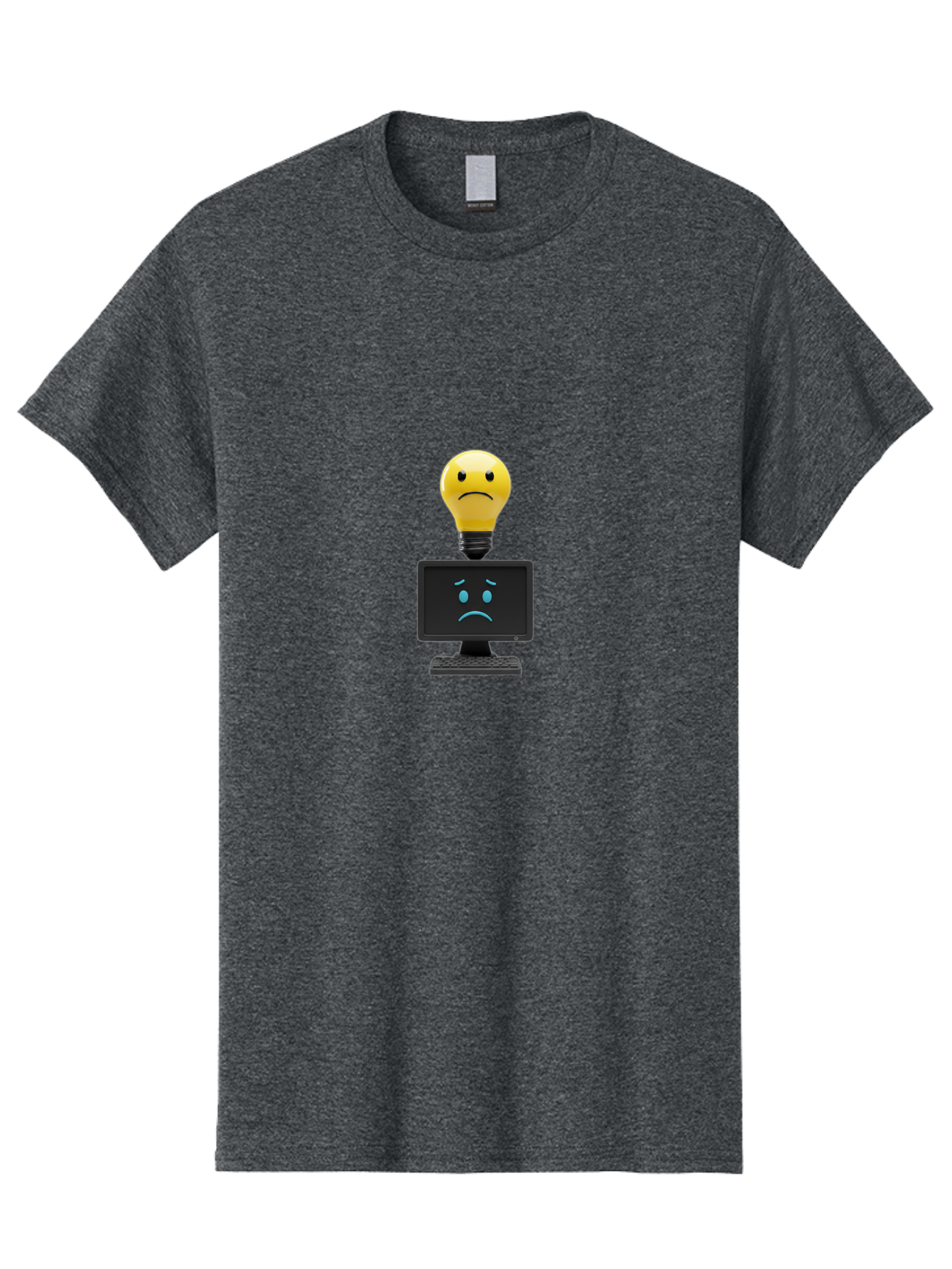 Sad-Light-Bulb Men'S Graphic Tee, 100% Cotton, Comfortable Casual Summer Wear, Machine Washable, Sad Emoji, Frowning Face, Unhappy Computer, Disappointing Technology, Frustrations, Negative Emotions, Distress, Gloomy Atmosphere, Bab376
