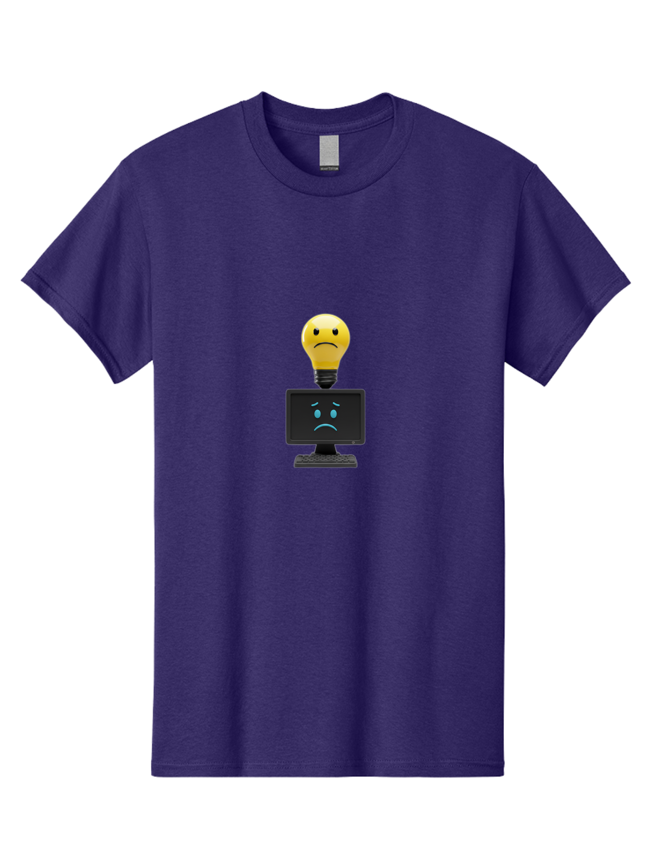 Sad-Light-Bulb Men'S Graphic Tee, 100% Cotton, Comfortable Casual Summer Wear, Machine Washable, Sad Emoji, Frowning Face, Unhappy Computer, Disappointing Technology, Frustrations, Negative Emotions, Distress, Gloomy Atmosphere, Bab376