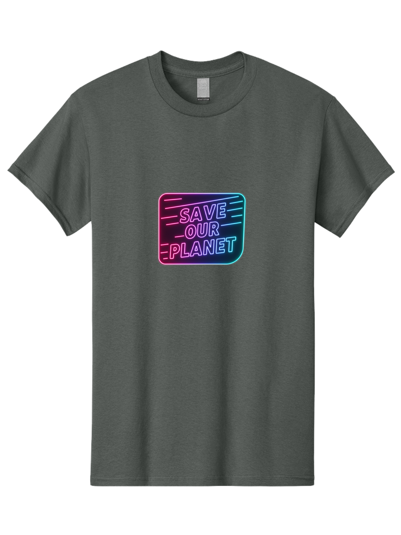 Save-Our-Planet-3 Men'S Graphic Tee, 100% Cotton, Comfortable Casual Summer Wear, Machine Washable, Neon Sign, Save Our Planet, Environmental Awareness, Eco-Friendly Message, Sustainability, Conservation, Activism, Social Impact, Neon Lights Bab379