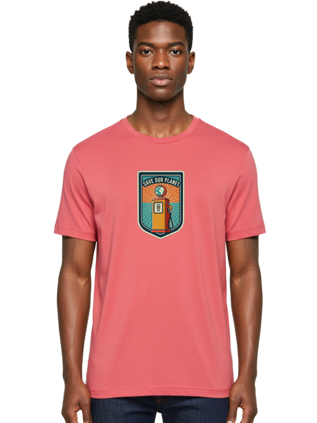 Save-Our-Planet-4 Men'S Graphic Tee, 100% Cotton, Comfortable Casual Summer Wear, Machine Washable, Gas Pump, Eco-Friendly Message, Save Our Planet, Environmental Awareness, Sustainable Living, Green Initiative, Retro-Futuristic Design, Bab380