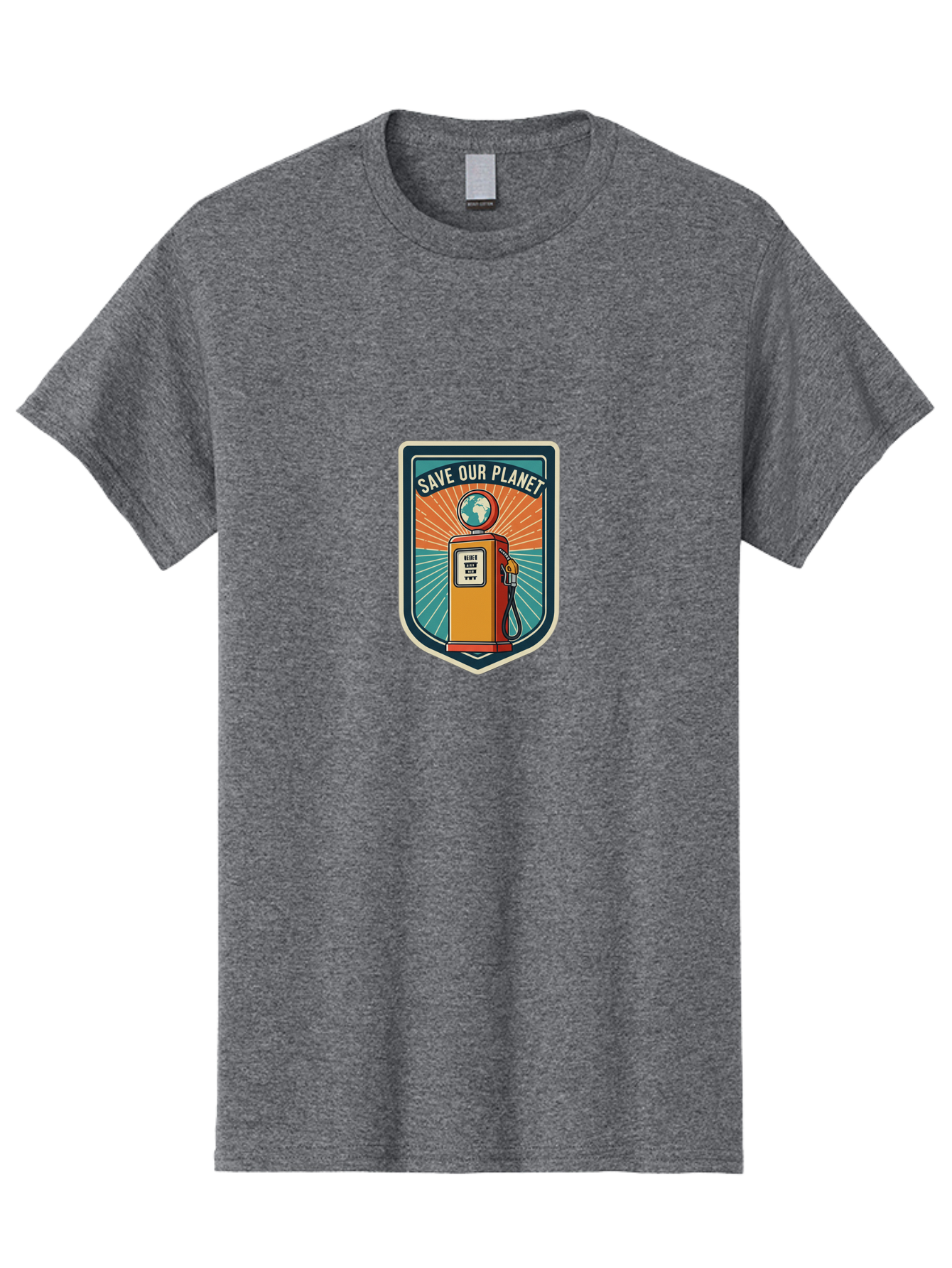 Save-Our-Planet-4 Men'S Graphic Tee, 100% Cotton, Comfortable Casual Summer Wear, Machine Washable, Gas Pump, Eco-Friendly Message, Save Our Planet, Environmental Awareness, Sustainable Living, Green Initiative, Retro-Futuristic Design, Bab380