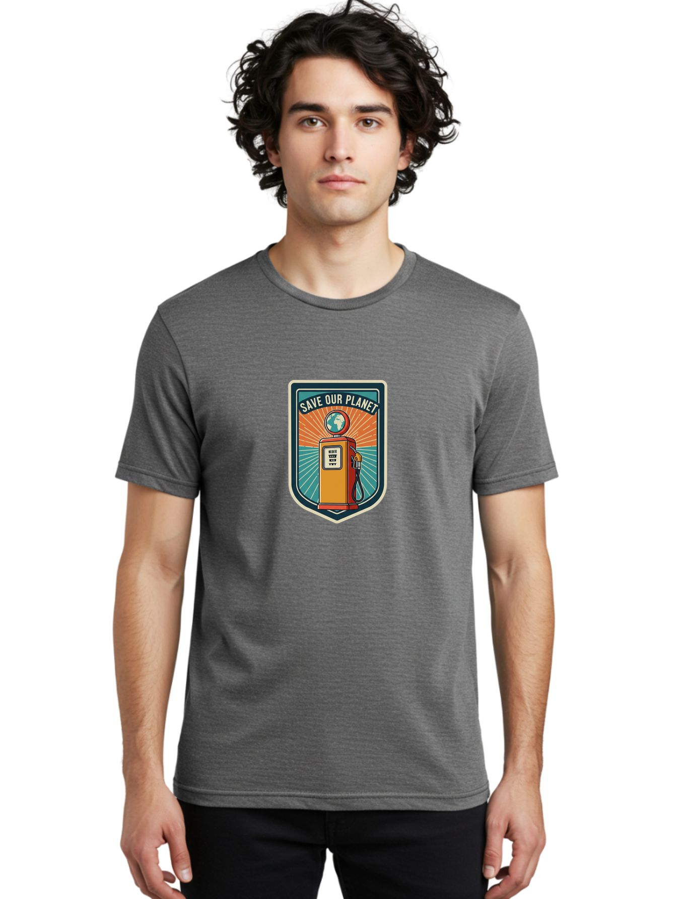 Save-Our-Planet-4 Men'S Graphic Tee, 100% Cotton, Comfortable Casual Summer Wear, Machine Washable, Gas Pump, Eco-Friendly Message, Save Our Planet, Environmental Awareness, Sustainable Living, Green Initiative, Retro-Futuristic Design, Bab380