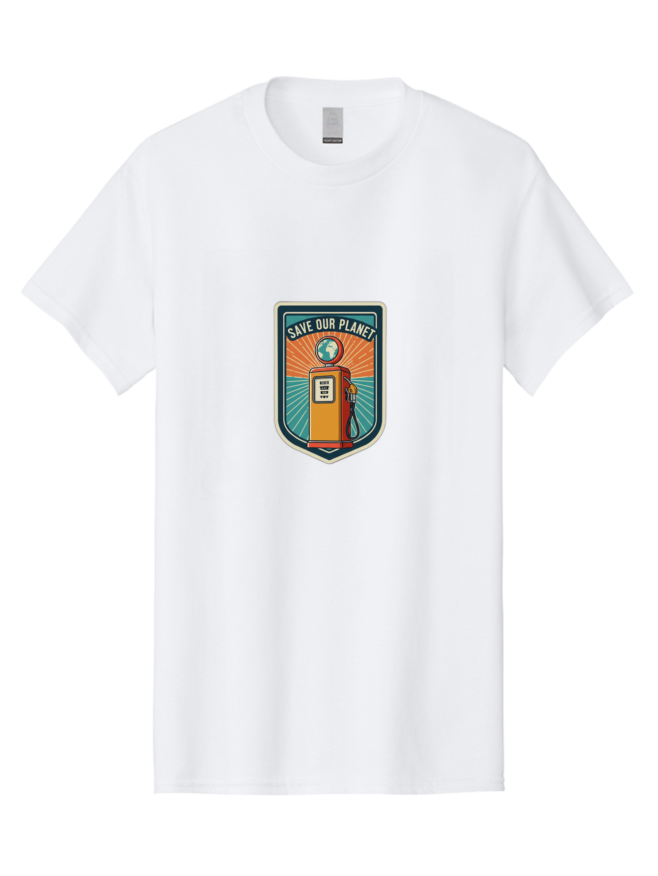 Save-Our-Planet-4 Men'S Graphic Tee, 100% Cotton, Comfortable Casual Summer Wear, Machine Washable, Gas Pump, Eco-Friendly Message, Save Our Planet, Environmental Awareness, Sustainable Living, Green Initiative, Retro-Futuristic Design, Bab380