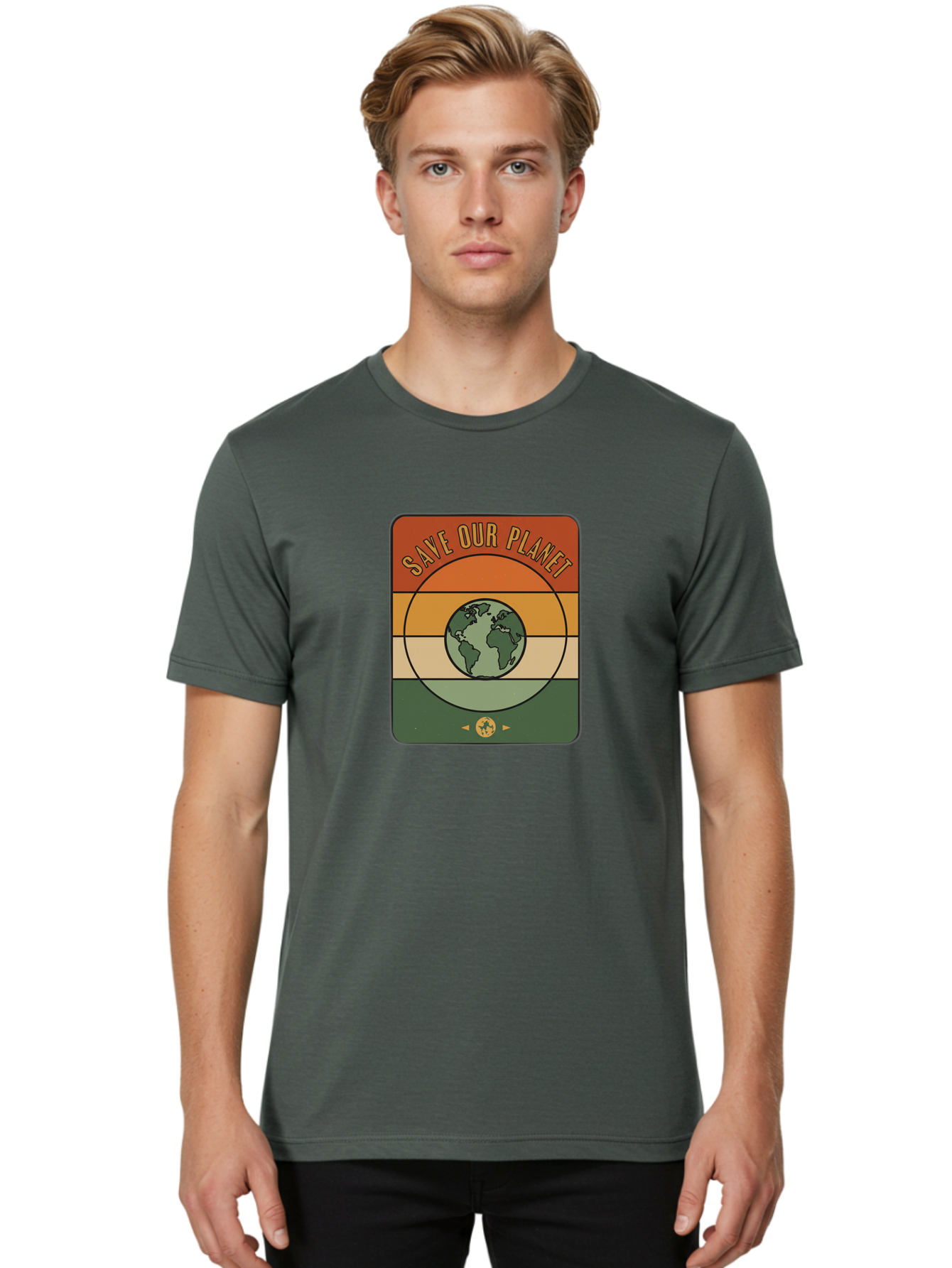 Save-Our-Planet Men'S Graphic Tee, 100% Cotton, Comfortable Casual Summer Wear, Machine Washable, Earth Conservation, Environmental Protection, Save Our Planet, Eco Friendly, Global Sustainability, Green Initiative, Retro Style, Bab385
