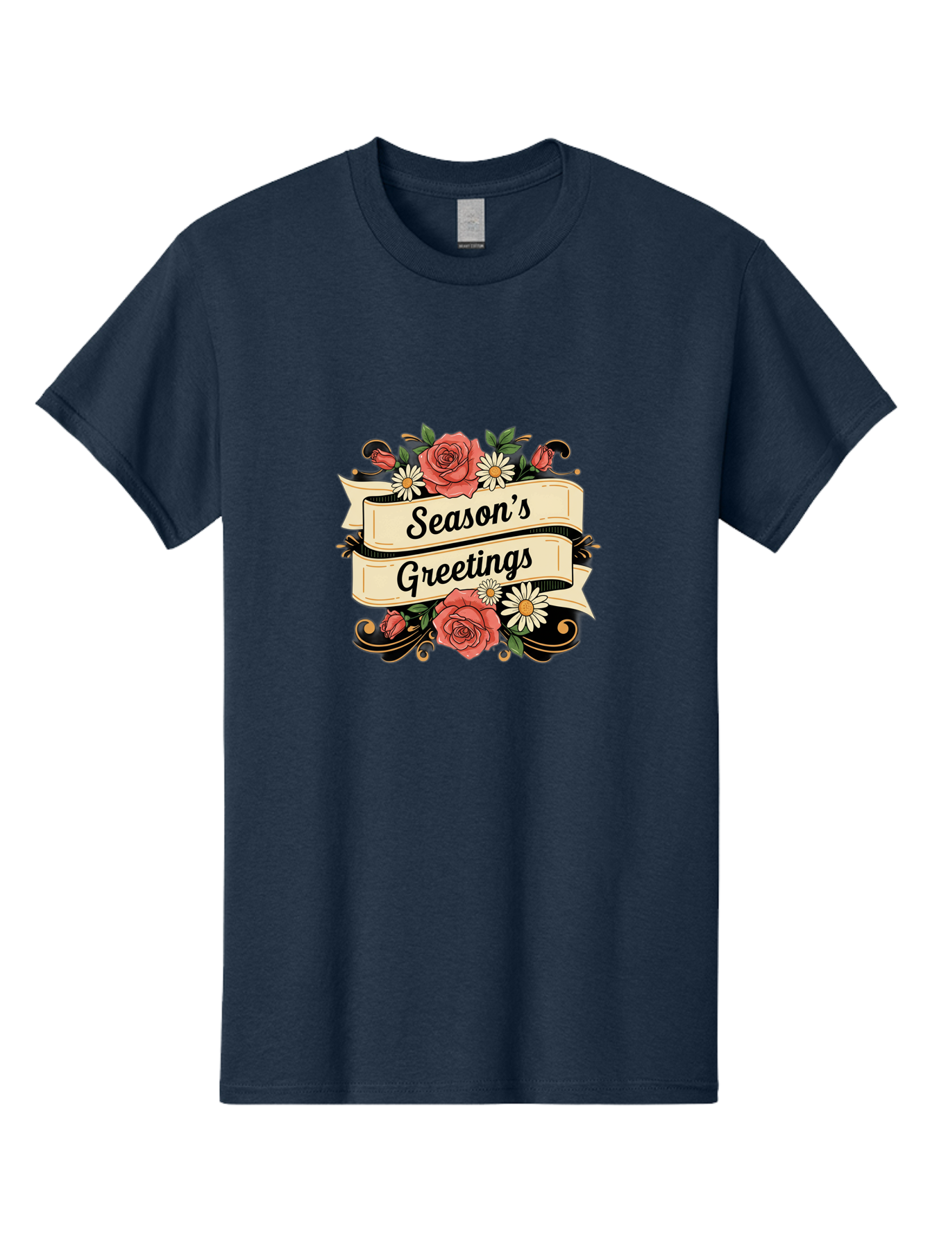 Season-S-Greetings Men'S Graphic Tee, 100% Cotton, Comfortable Casual Summer Wear, Machine Washable, Vintage Floral Design, Roses And Daisies, Festive Holiday Greeting, Elegant Black Script, Classic Christmas Theme, Warm Winter Wishes, Bab388