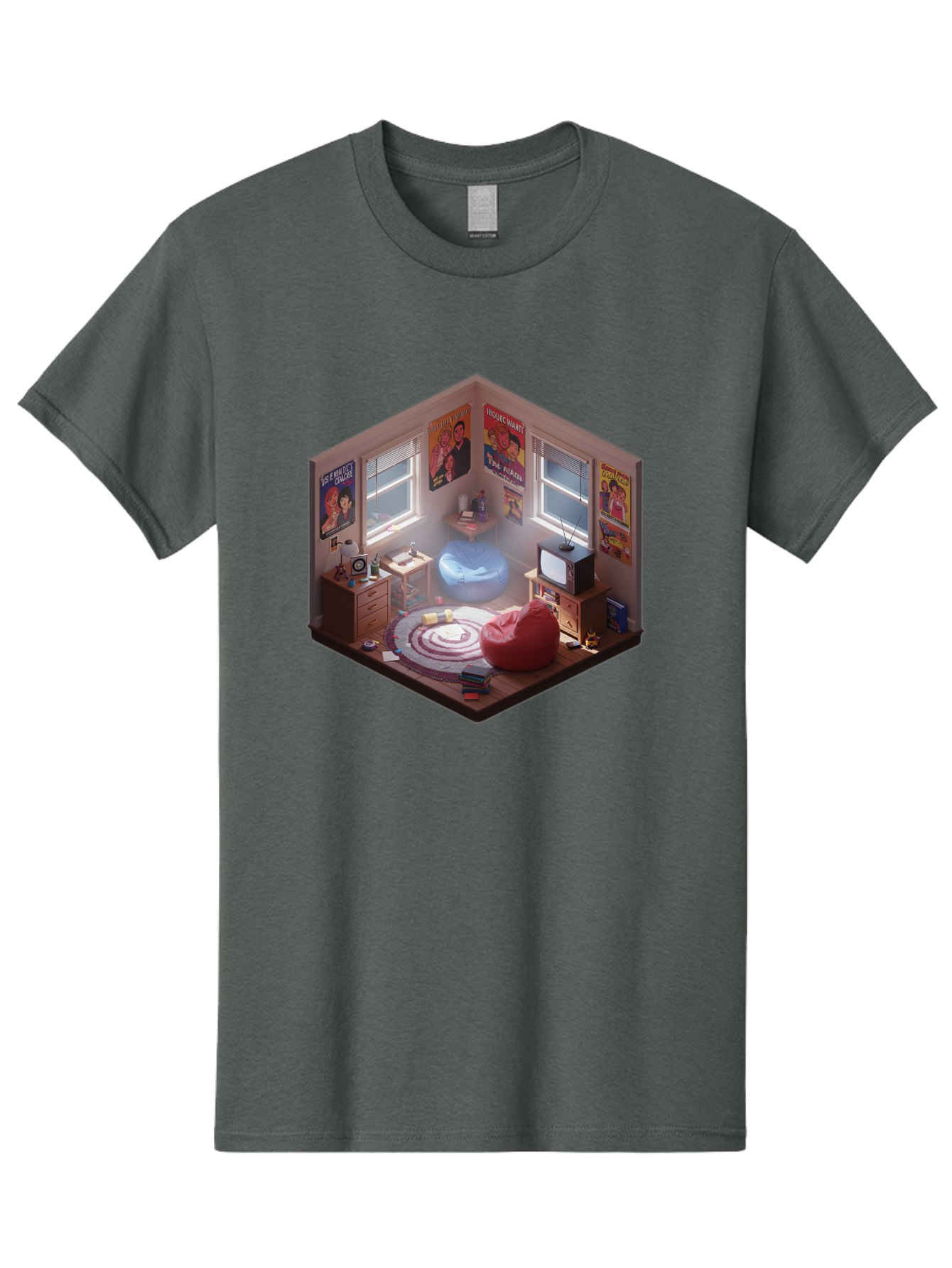 Seinfeld-Bedroom Men'S Graphic Tee, 100% Cotton, Comfortable Casual Summer Wear, Machine Washable, Isometric Bedroom, Cozy Interior Design, Retro Decor, Bean Bag Chair, Vintage Tv, Movie Posters, 90S Nostalgia, Hipster Room, Movie Memorabilia, Bab390