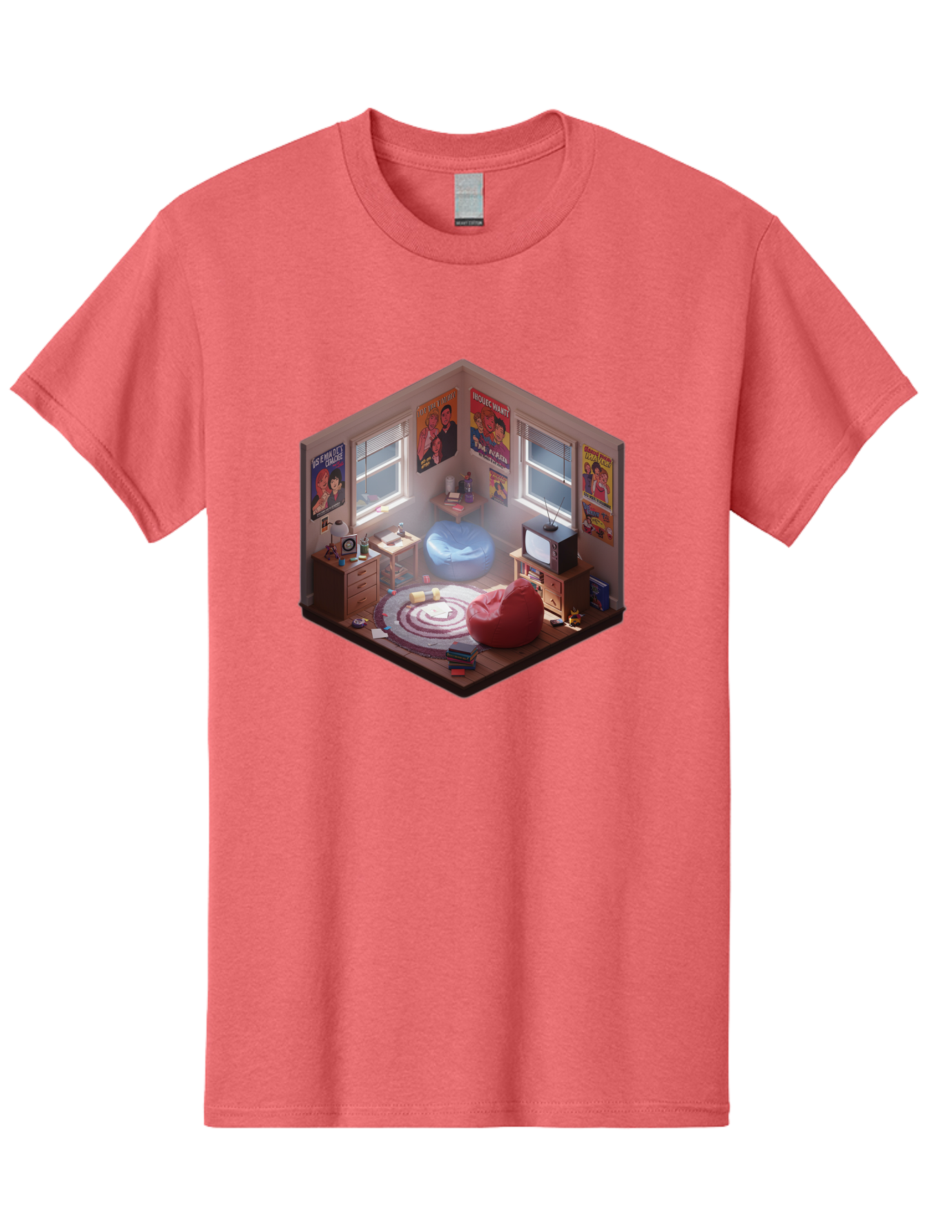 Seinfeld-Bedroom Men'S Graphic Tee, 100% Cotton, Comfortable Casual Summer Wear, Machine Washable, Isometric Bedroom, Cozy Interior Design, Retro Decor, Bean Bag Chair, Vintage Tv, Movie Posters, 90S Nostalgia, Hipster Room, Movie Memorabilia, Bab390