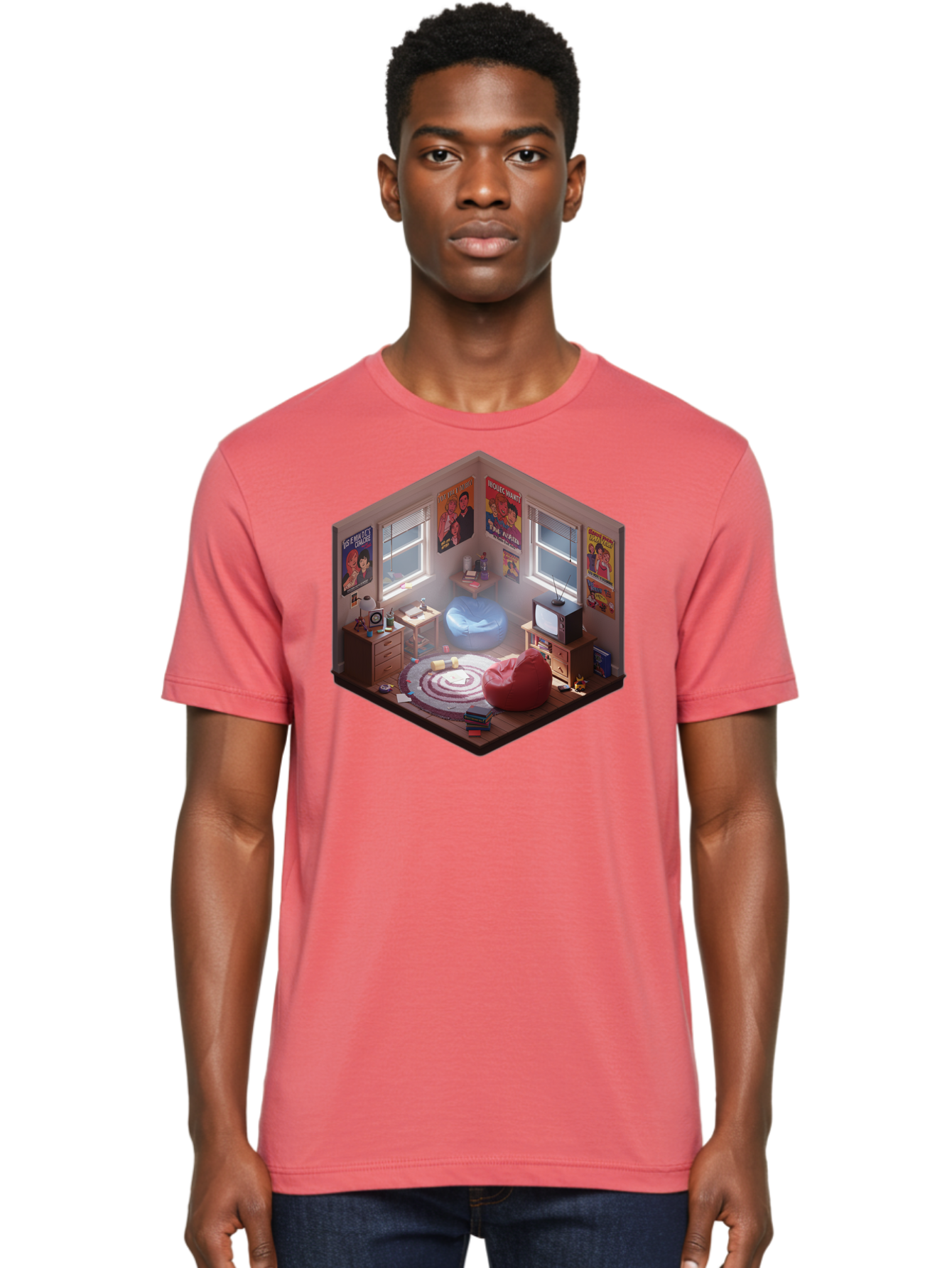 Seinfeld-Bedroom Men'S Graphic Tee, 100% Cotton, Comfortable Casual Summer Wear, Machine Washable, Isometric Bedroom, Cozy Interior Design, Retro Decor, Bean Bag Chair, Vintage Tv, Movie Posters, 90S Nostalgia, Hipster Room, Movie Memorabilia, Bab390