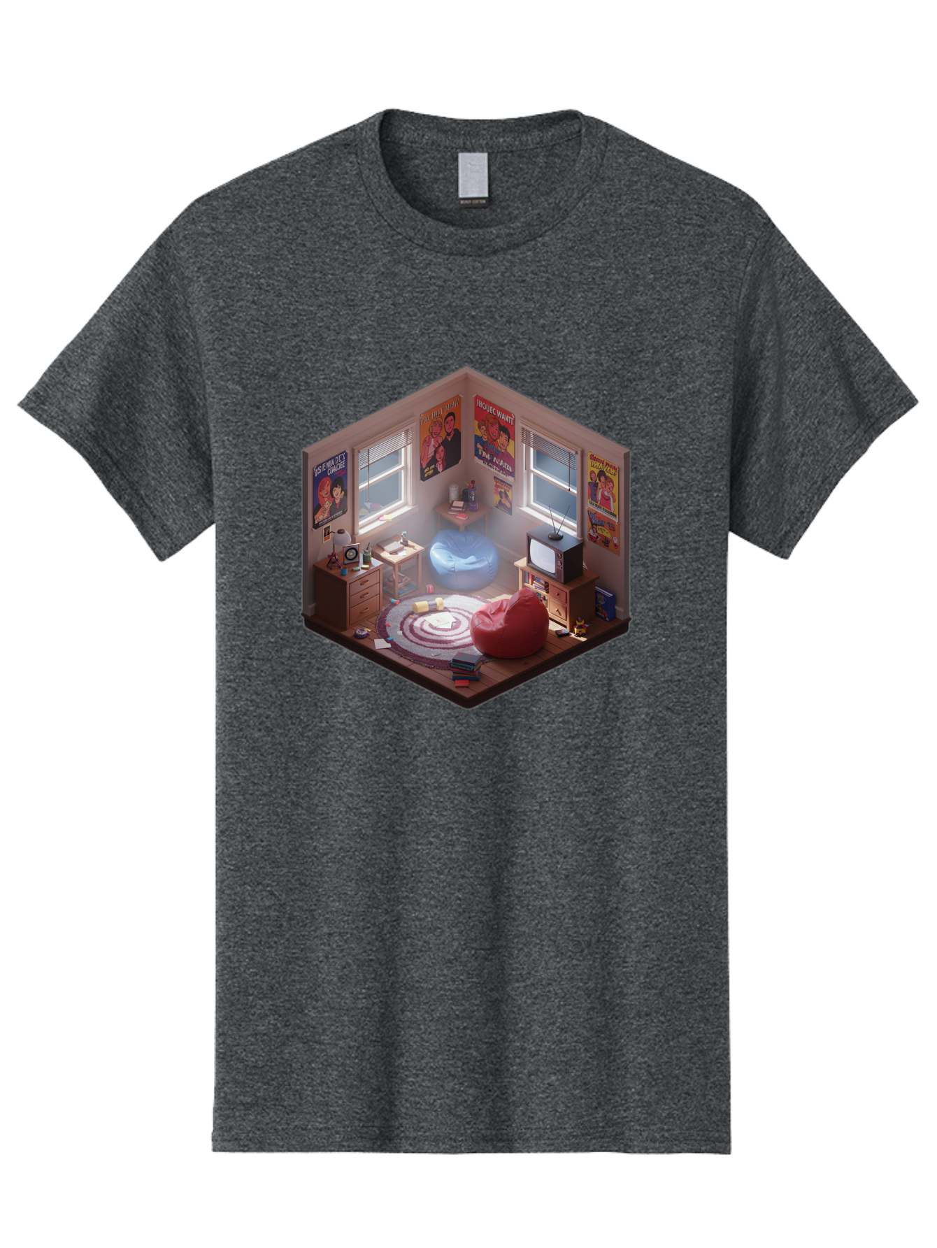 Seinfeld-Bedroom Men'S Graphic Tee, 100% Cotton, Comfortable Casual Summer Wear, Machine Washable, Isometric Bedroom, Cozy Interior Design, Retro Decor, Bean Bag Chair, Vintage Tv, Movie Posters, 90S Nostalgia, Hipster Room, Movie Memorabilia, Bab390