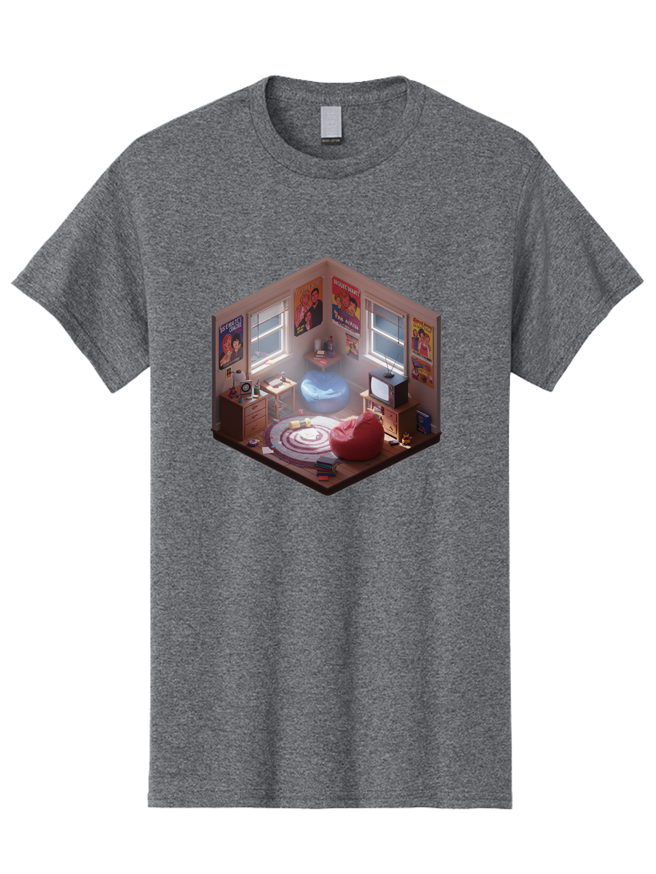 Seinfeld-Bedroom Men'S Graphic Tee, 100% Cotton, Comfortable Casual Summer Wear, Machine Washable, Isometric Bedroom, Cozy Interior Design, Retro Decor, Bean Bag Chair, Vintage Tv, Movie Posters, 90S Nostalgia, Hipster Room, Movie Memorabilia, Bab390
