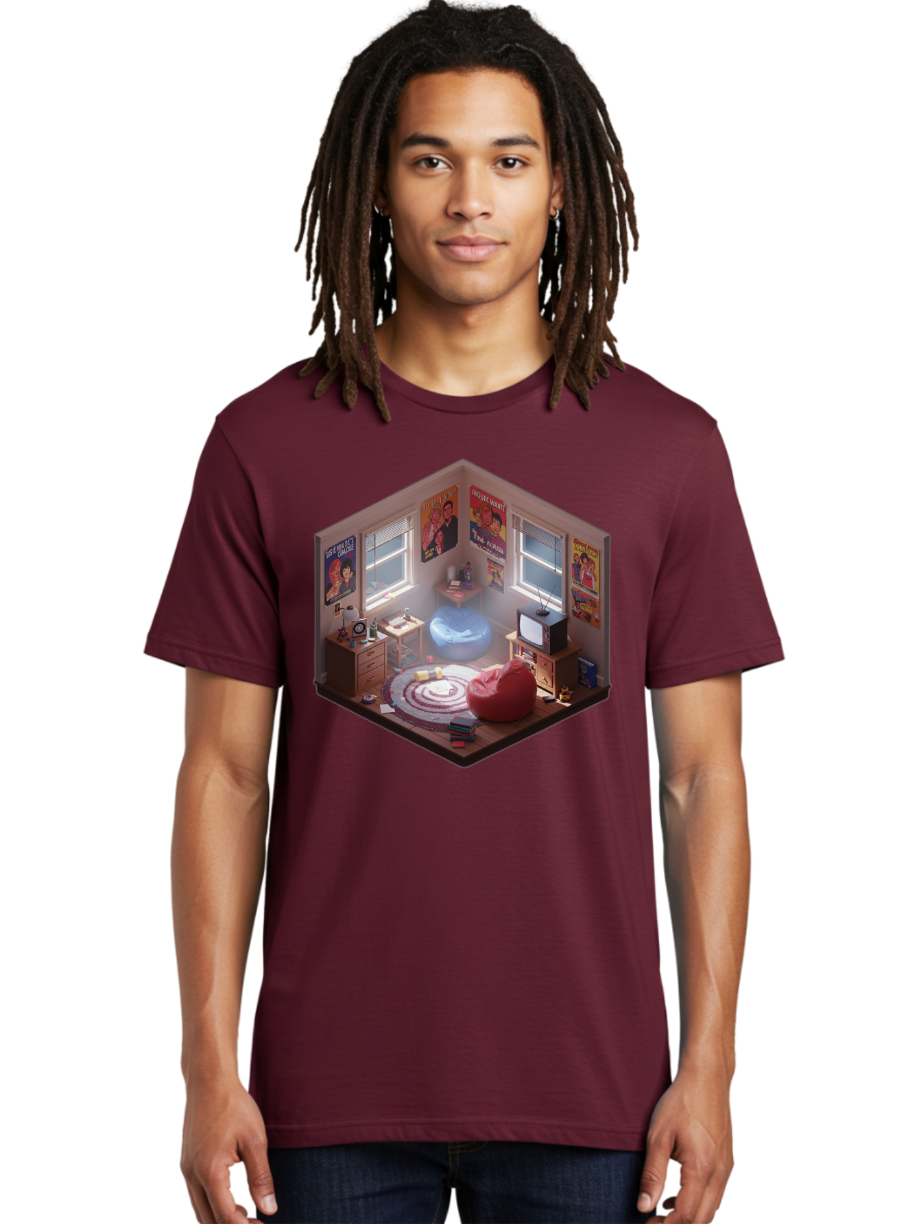Seinfeld-Bedroom Men'S Graphic Tee, 100% Cotton, Comfortable Casual Summer Wear, Machine Washable, Isometric Bedroom, Cozy Interior Design, Retro Decor, Bean Bag Chair, Vintage Tv, Movie Posters, 90S Nostalgia, Hipster Room, Movie Memorabilia, Bab390
