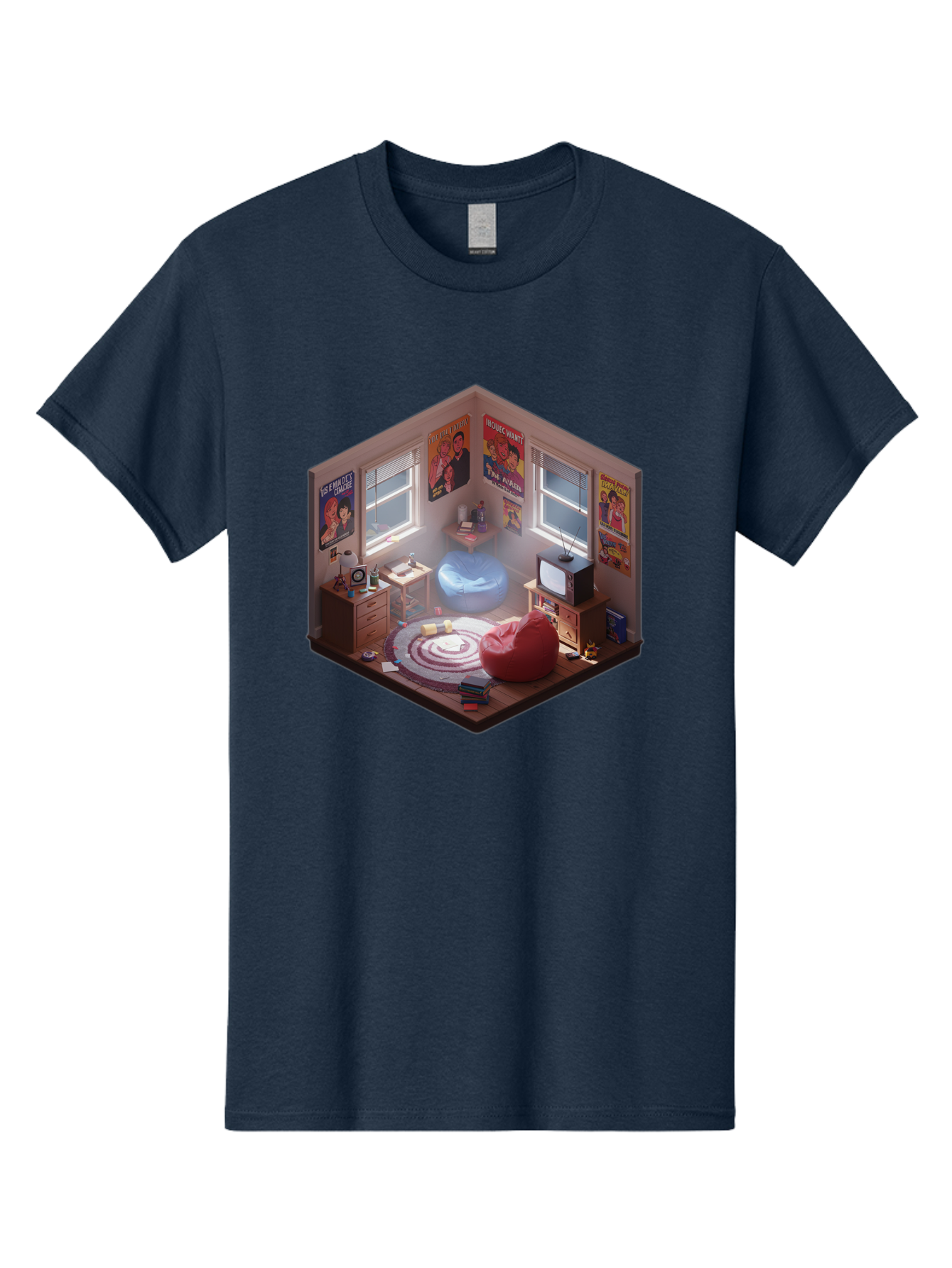 Seinfeld-Bedroom Men'S Graphic Tee, 100% Cotton, Comfortable Casual Summer Wear, Machine Washable, Isometric Bedroom, Cozy Interior Design, Retro Decor, Bean Bag Chair, Vintage Tv, Movie Posters, 90S Nostalgia, Hipster Room, Movie Memorabilia, Bab390