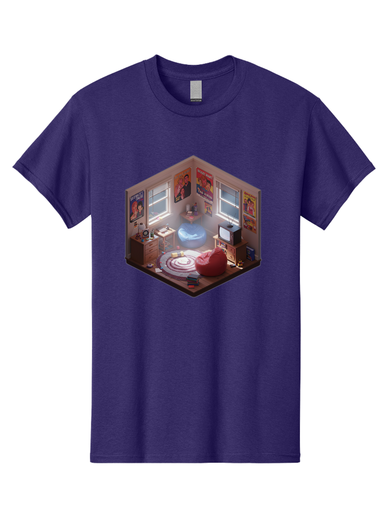 Seinfeld-Bedroom Men'S Graphic Tee, 100% Cotton, Comfortable Casual Summer Wear, Machine Washable, Isometric Bedroom, Cozy Interior Design, Retro Decor, Bean Bag Chair, Vintage Tv, Movie Posters, 90S Nostalgia, Hipster Room, Movie Memorabilia, Bab390
