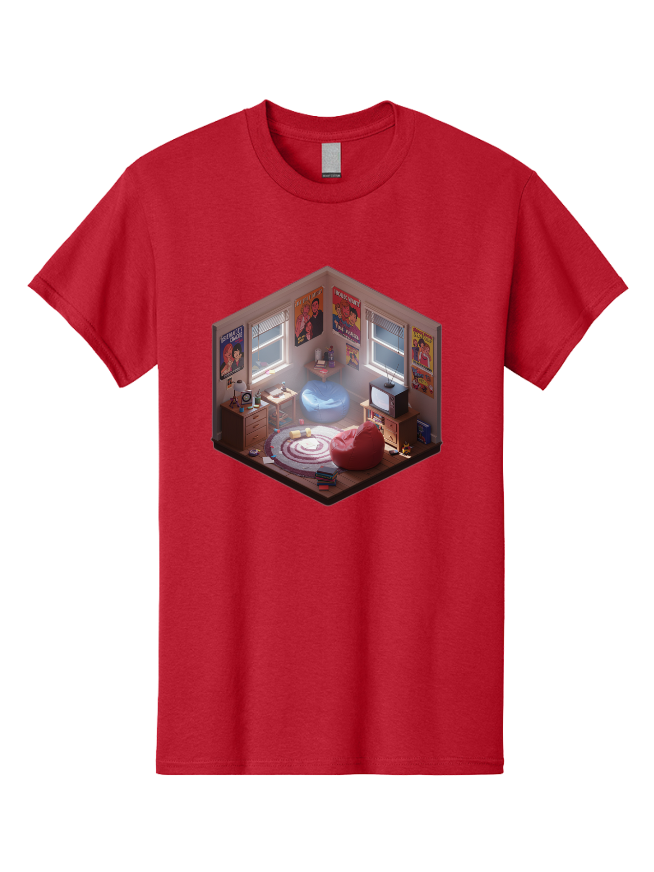 Seinfeld-Bedroom Men'S Graphic Tee, 100% Cotton, Comfortable Casual Summer Wear, Machine Washable, Isometric Bedroom, Cozy Interior Design, Retro Decor, Bean Bag Chair, Vintage Tv, Movie Posters, 90S Nostalgia, Hipster Room, Movie Memorabilia, Bab390