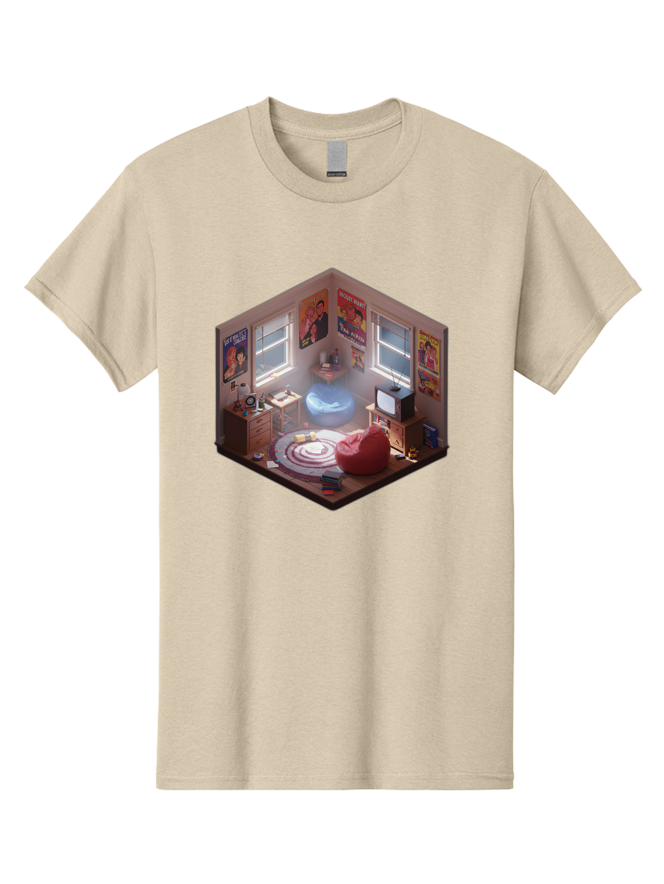 Seinfeld-Bedroom Men'S Graphic Tee, 100% Cotton, Comfortable Casual Summer Wear, Machine Washable, Isometric Bedroom, Cozy Interior Design, Retro Decor, Bean Bag Chair, Vintage Tv, Movie Posters, 90S Nostalgia, Hipster Room, Movie Memorabilia, Bab390