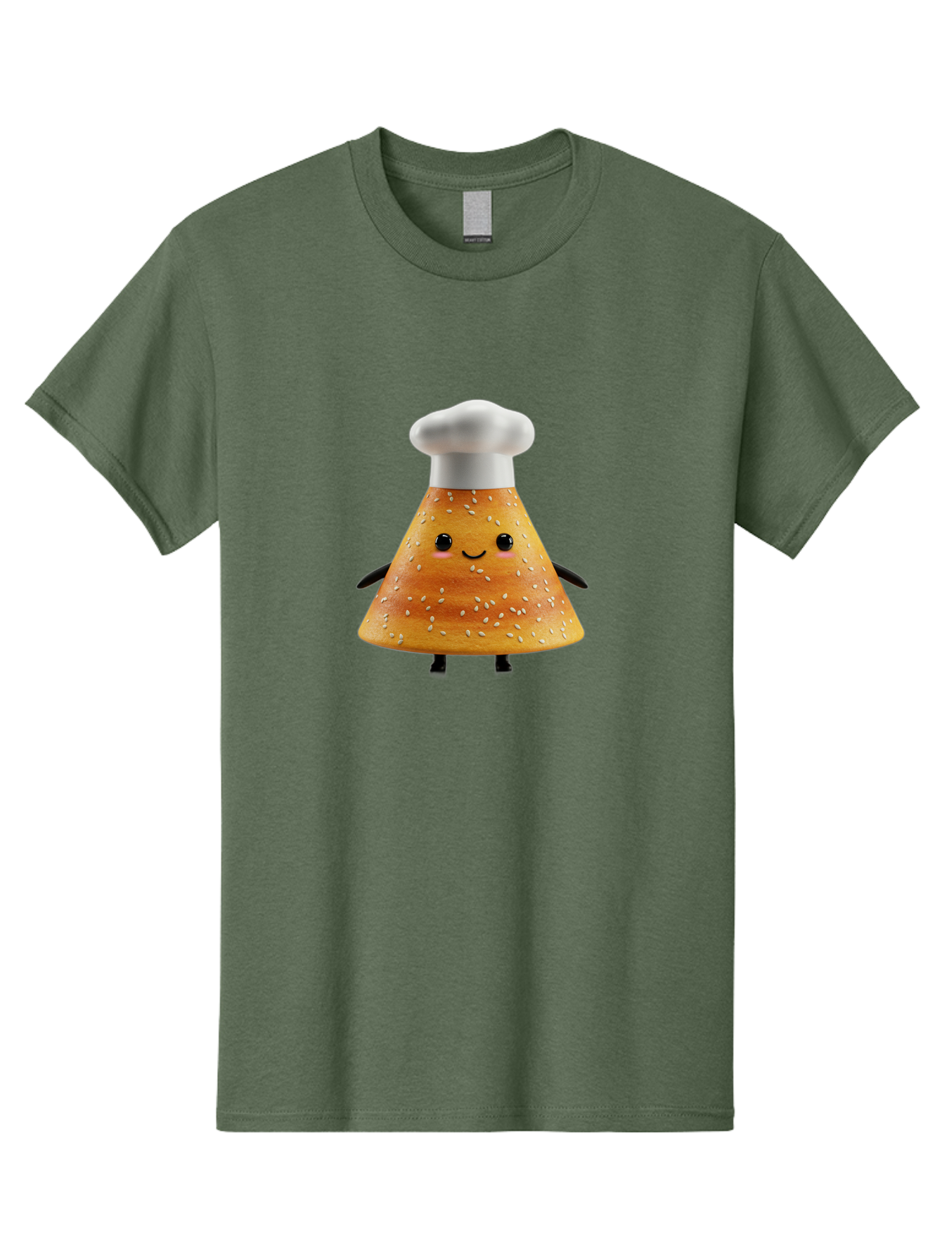 Sesame-Seed-Dosa-Chef Men'S Graphic Tee, 100% Cotton, Comfortable Casual Summer Wear, Machine Washable, Cartoon Bun With Chef Hat, Kawaii Food Character, Sesame Seed Bun, Culinary Theme, Whimsical Illustration, Baking Concept, Cute Mascot, Bab391
